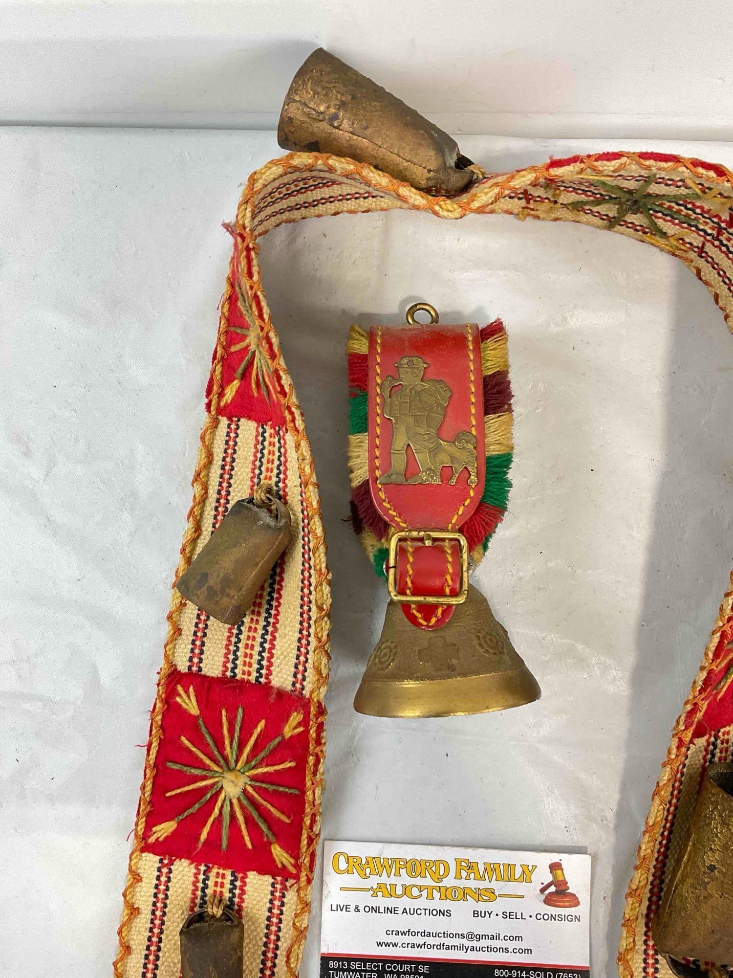 2 pcs Vintage Souvenir Brass Bells, incl. Swiss Cowbell & South American Llama Belled Collar? - 2
