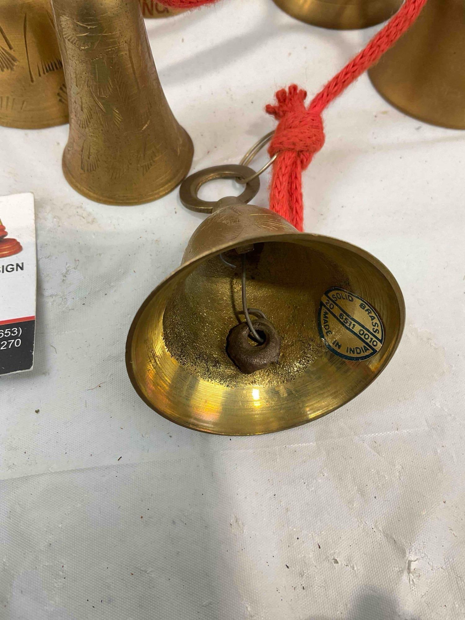 4 pcs Vintage Made in India Strings of Brass Bells. Beautiful Sound. Very Good Condition. See pics. - 6