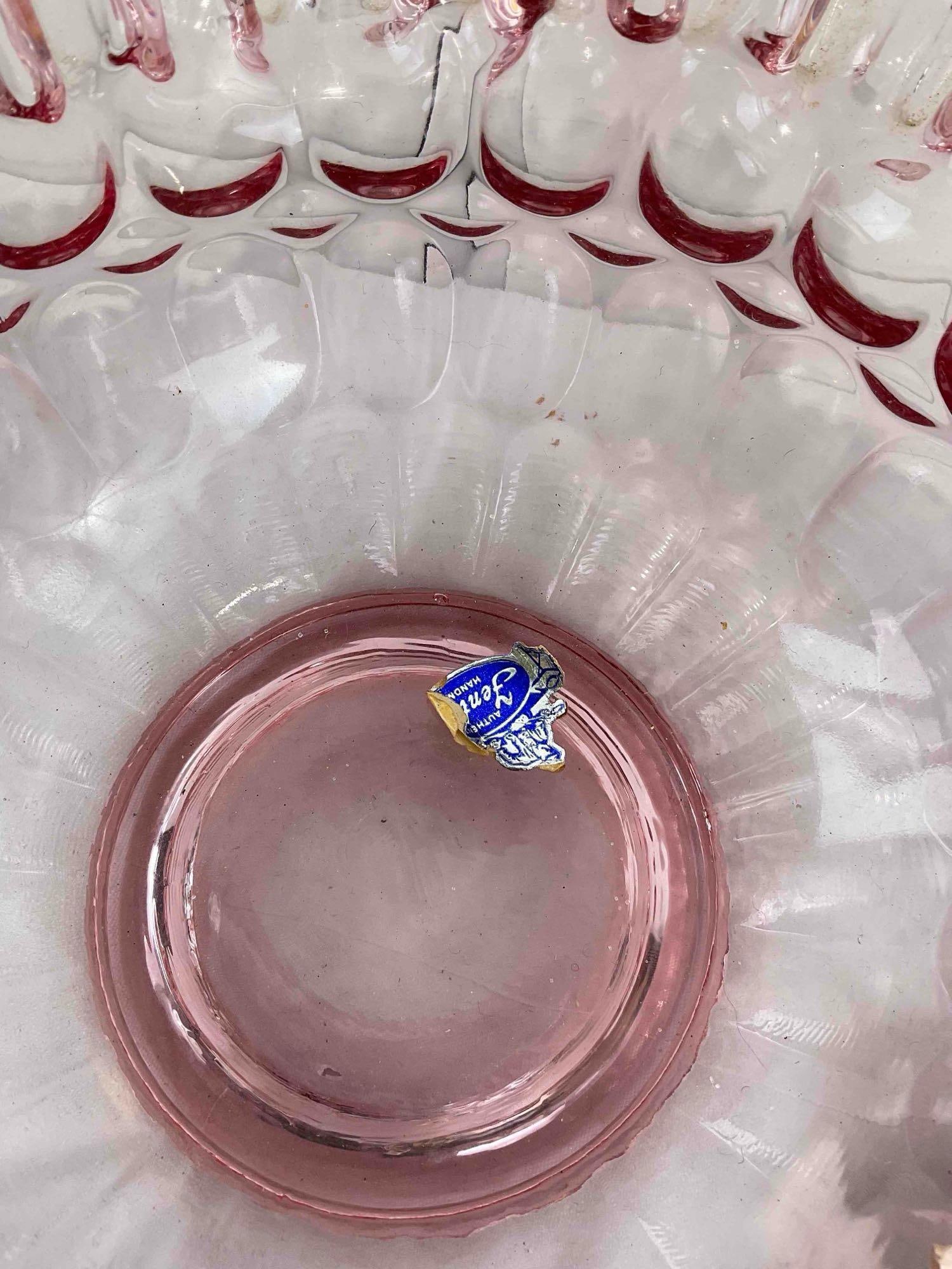 Beautiful Vintage Fenton Pink Ruffled Art Glass Basket w/ Original Tags & Sticker. Excellent Cond. - 6