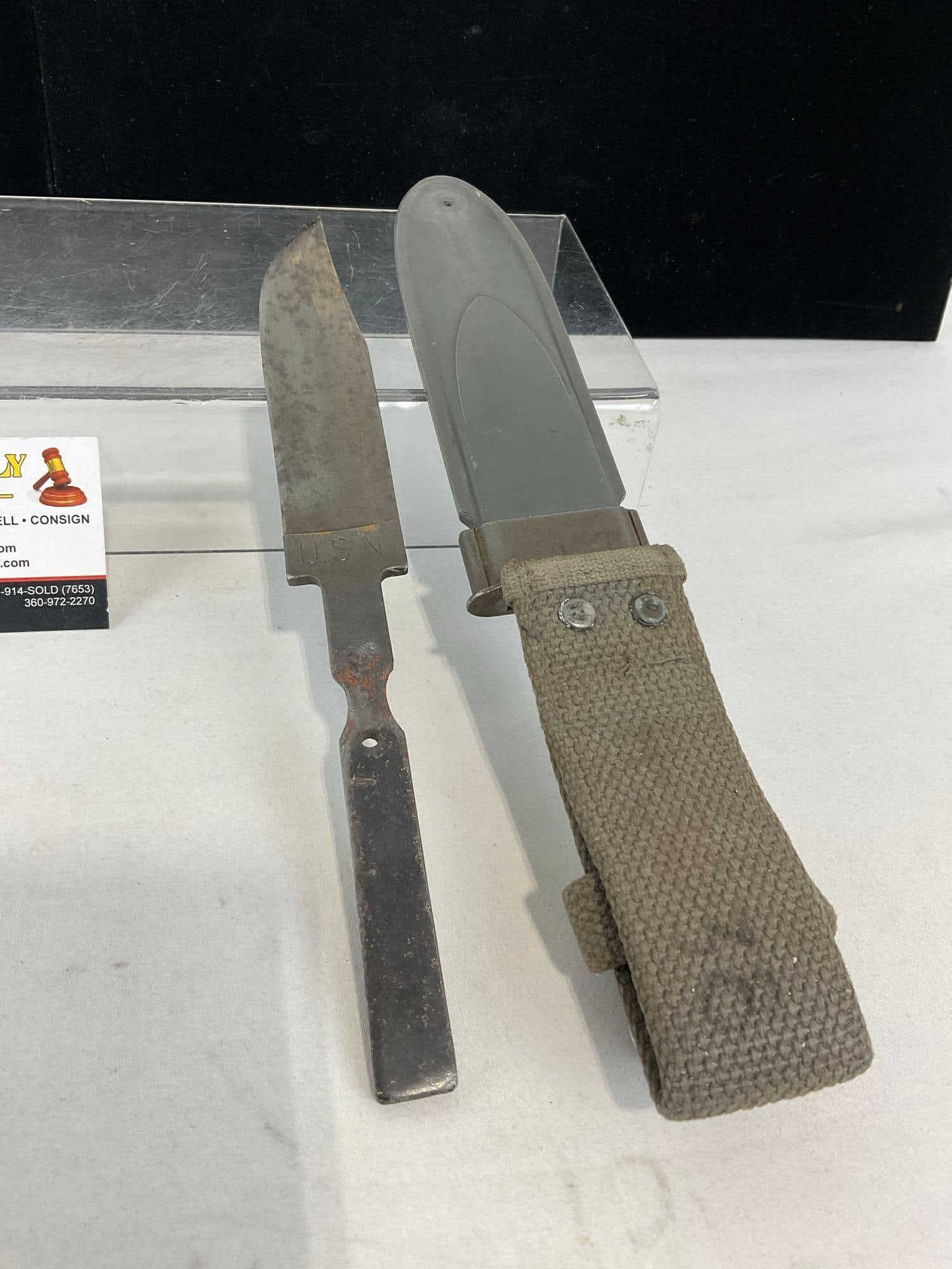US Navy Mark 2 No Handle, w/Steel Sheath, & Survival Knife w/ Sheath - 3