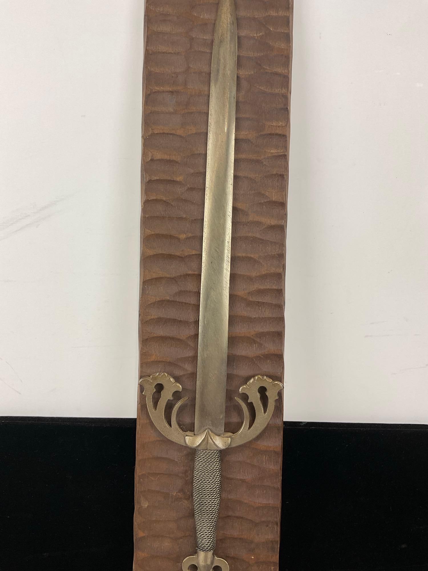 Spanish Replica Knife on Plaque, Diamondine Detail Straight Edge Razor, & Pair of Folding Knives - 6