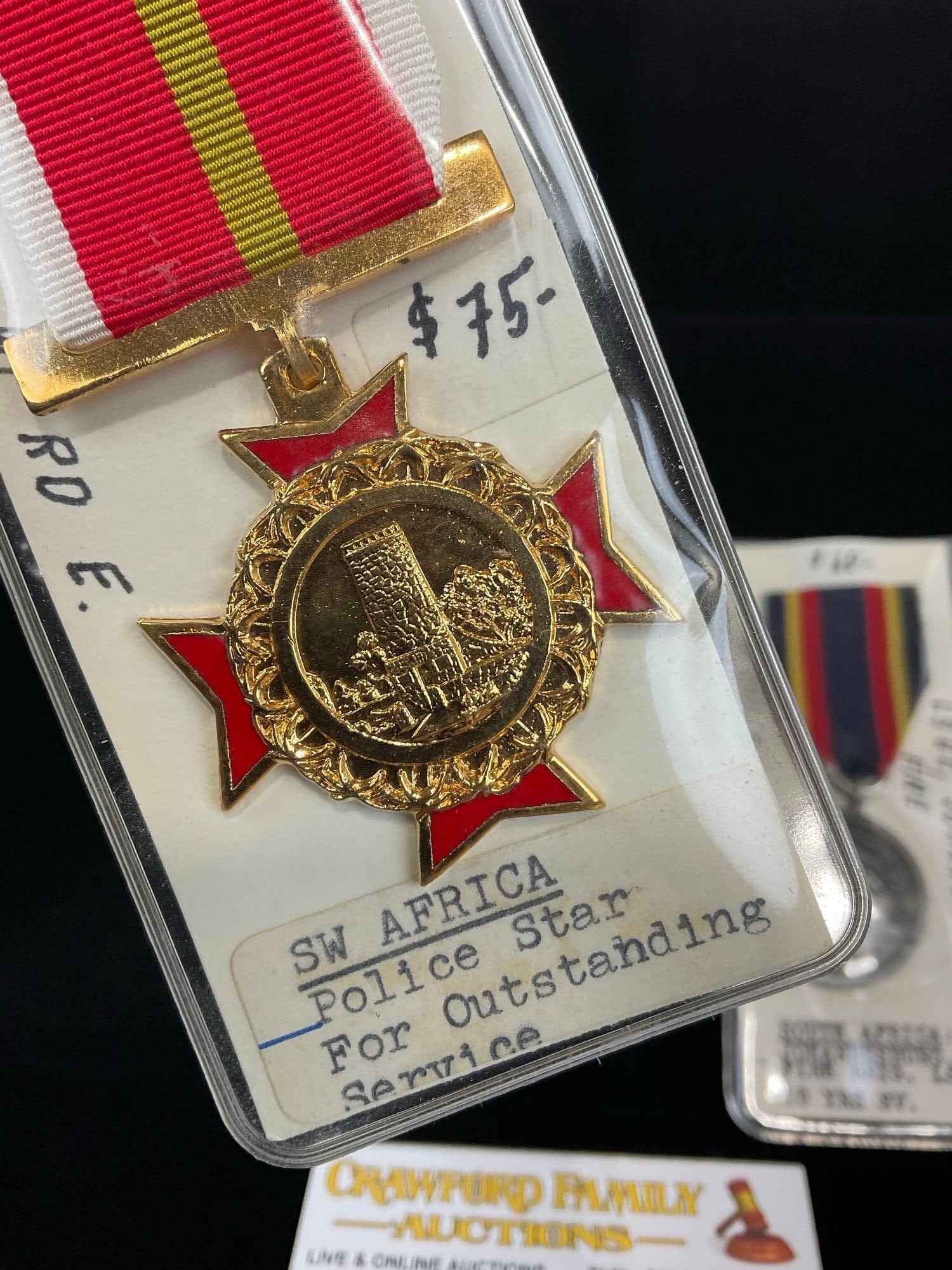 3 South African Medals, Victory 1918, Police Star for Outsta. Serv. & Joburg Fire Brigade LSGC 10... - 3
