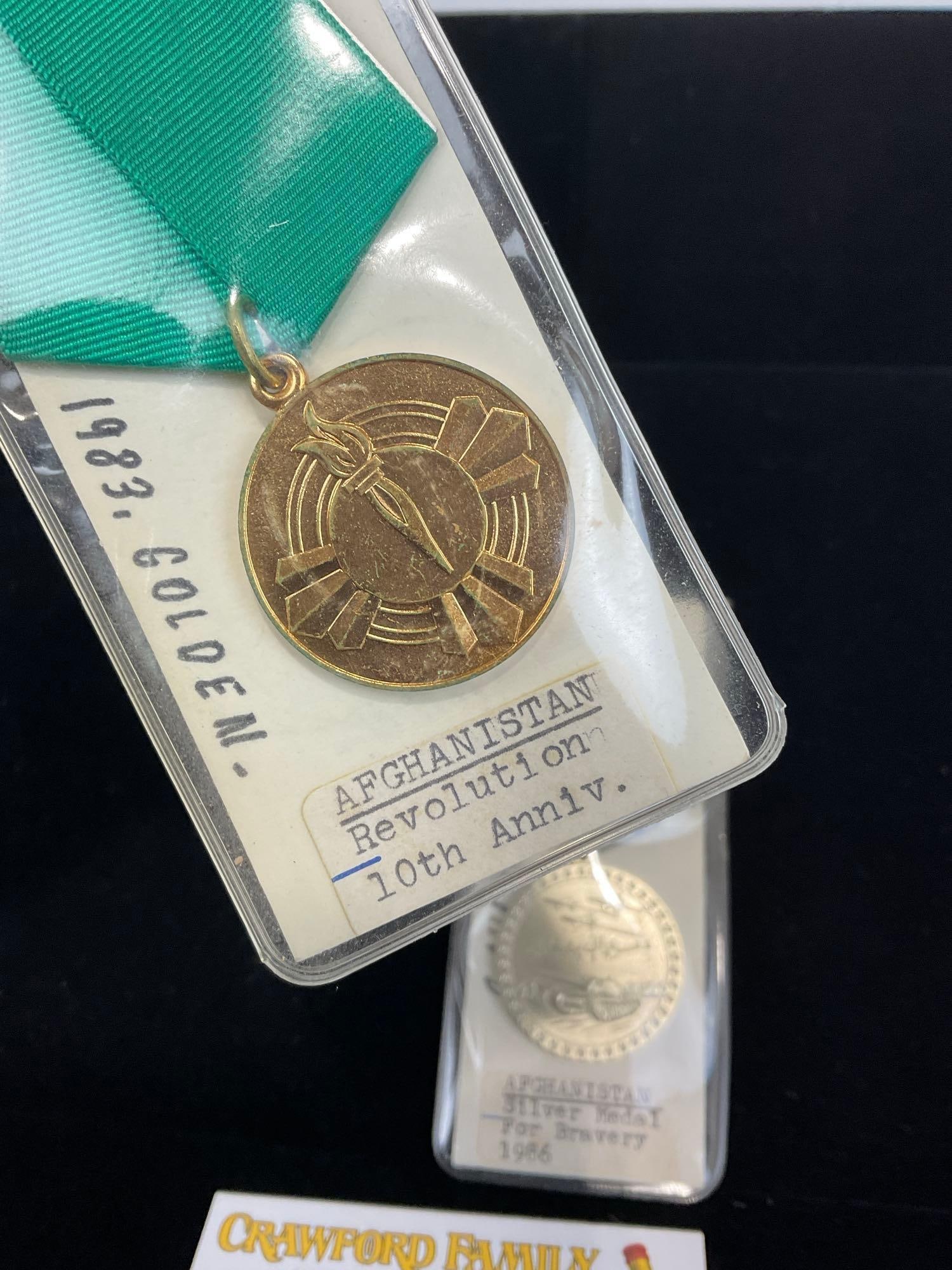 Pair of Afghanistan Medals, Revolution 10th Anniv. & Silver Medal for Bravery 1986 - 2