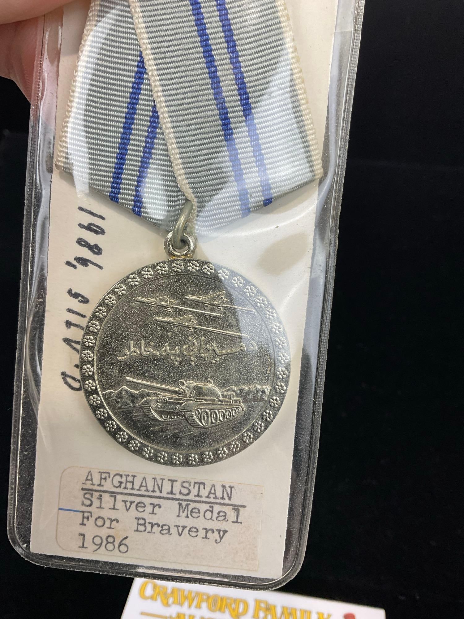 Pair of Afghanistan Medals, Revolution 10th Anniv. & Silver Medal for Bravery 1986 - 3