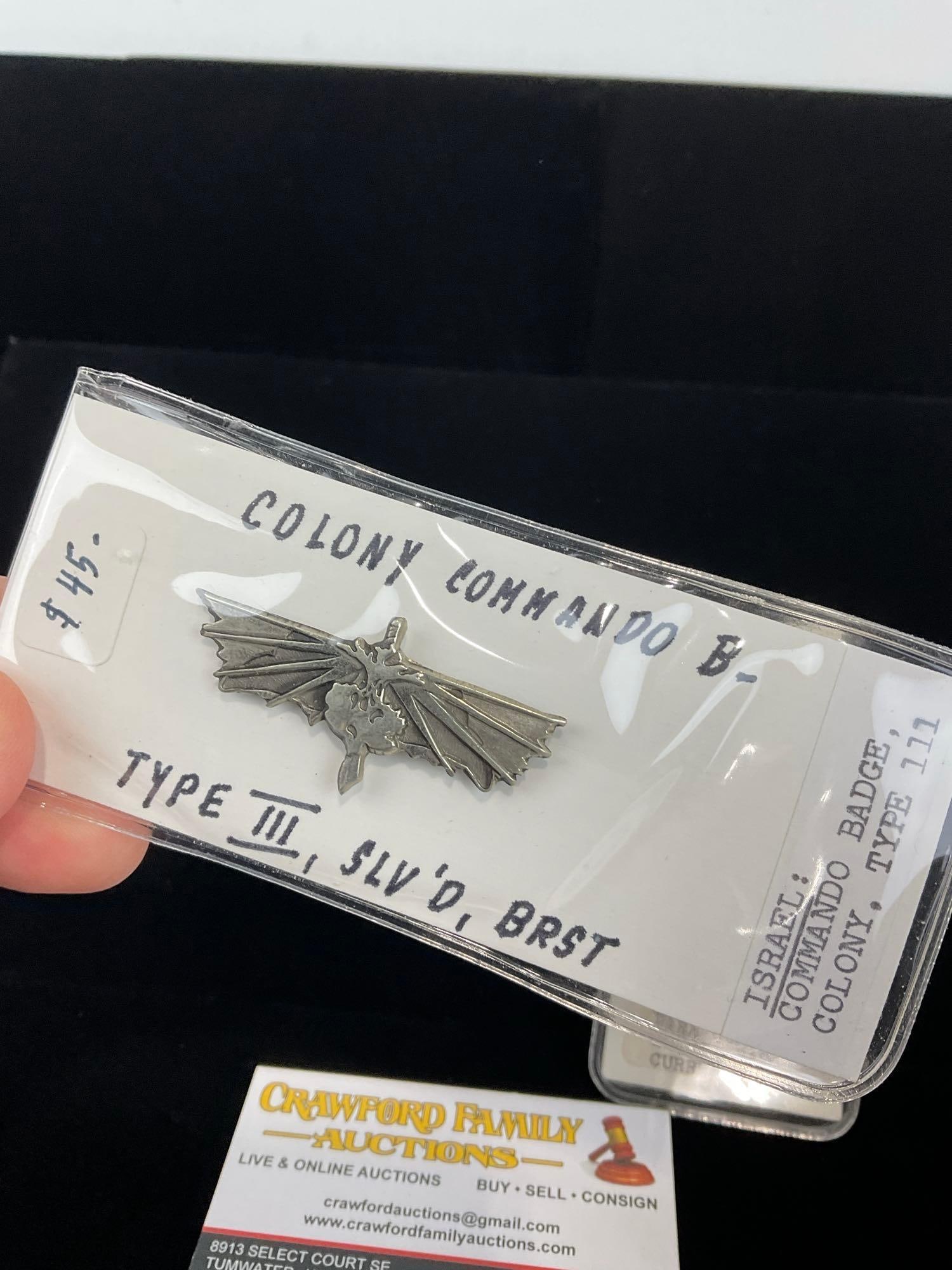 3 Israeli Commando Badges, Para Com. Instructor, Colony Type 3 & Breast Badge 1990s - 3