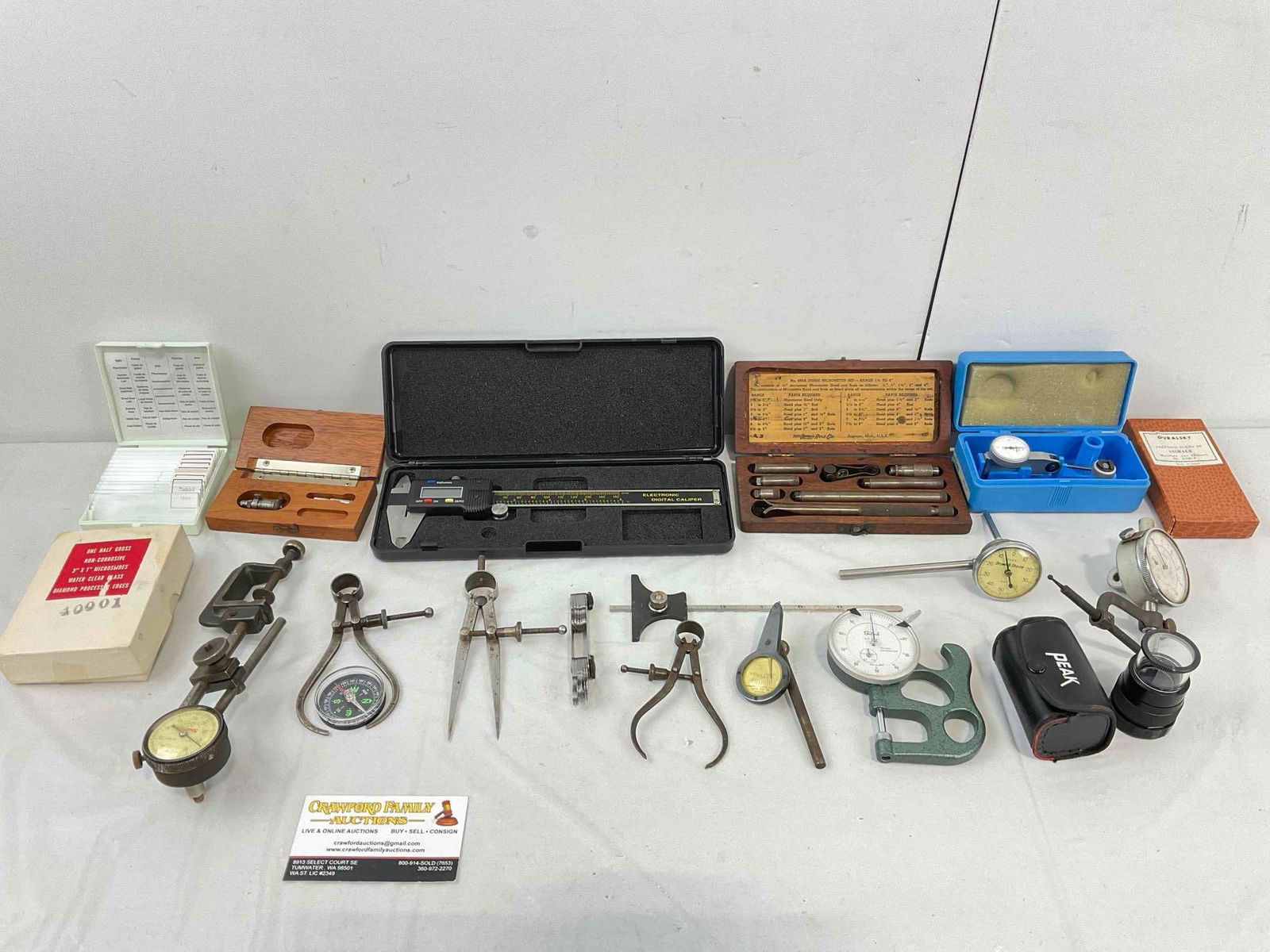 19 pcs Vintage Measuring Instruments & Microscope Slides, incl. Calipers, Gauges & More! See pics. (1 of 9)