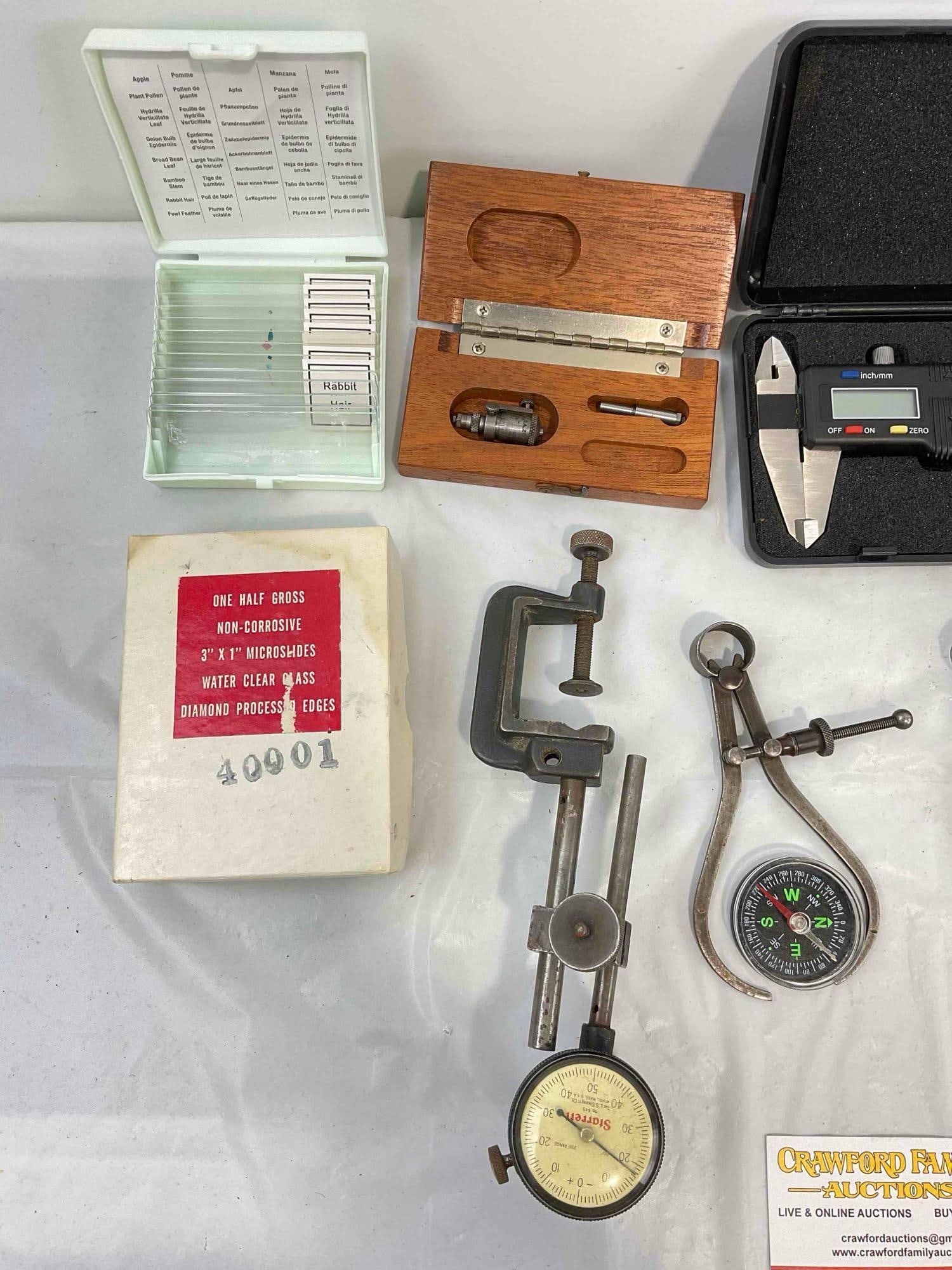 19 pcs Vintage Measuring Instruments & Microscope Slides, incl. Calipers, Gauges & More! See pics. - 2
