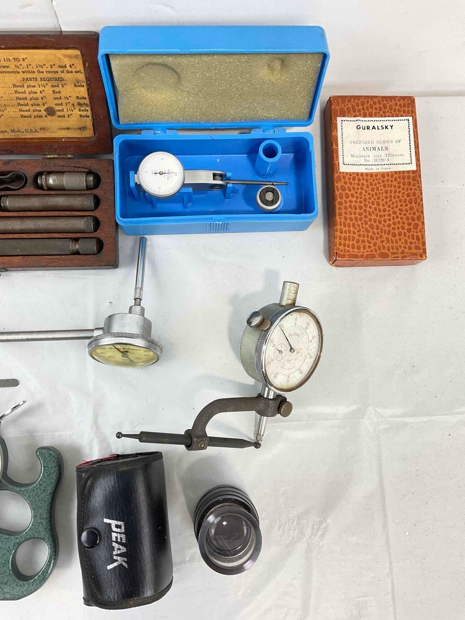 19 pcs Vintage Measuring Instruments & Microscope Slides, incl. Calipers, Gauges & More! See pics. - 5