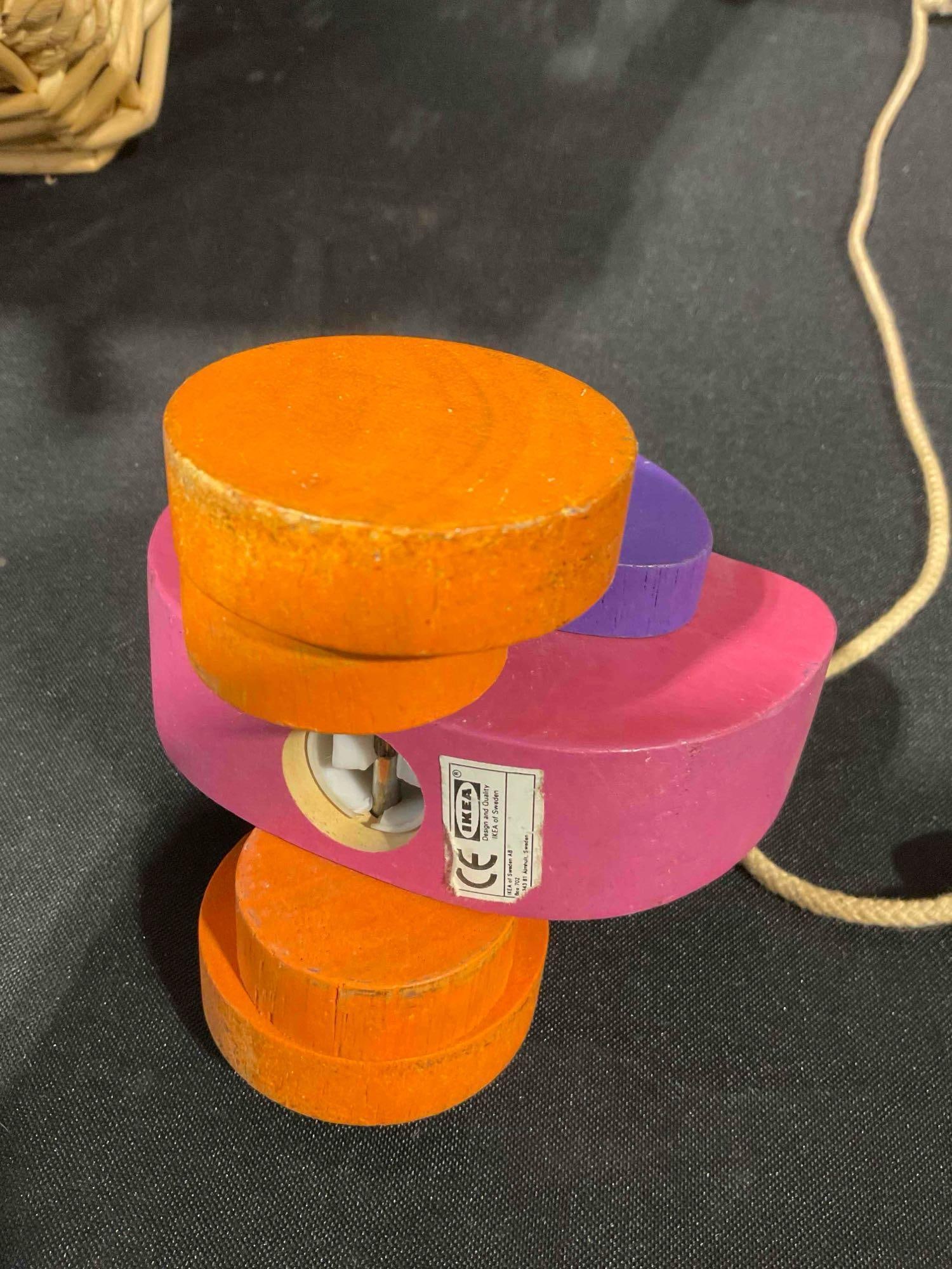 18 pcs Modern & Vintage Wooden Children's Toys in Wicker Basket. Very Good Condition. - 6