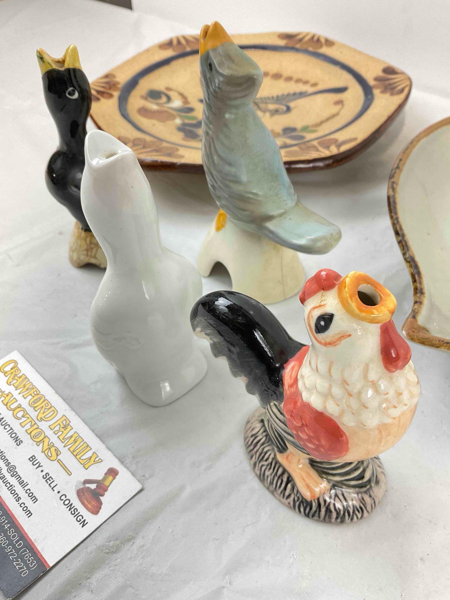 6 pcs Vintage Ceramic Bird Assortment, incl. 4x Pie Vents & 2x Mexican Pottery Plates. See pics. - 4
