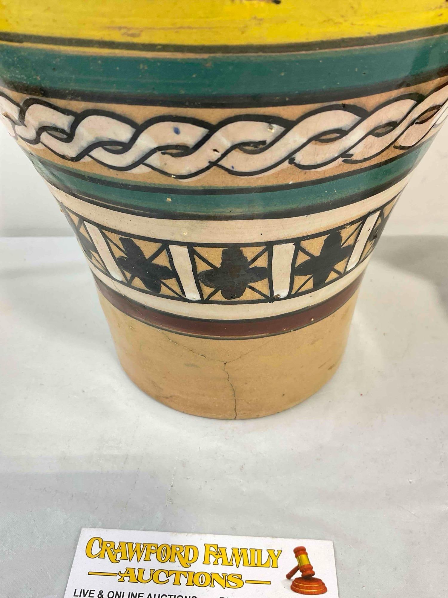 3 pcs Vintage Colorful Painted Pottery Collection, incl. Czech Pitcher & Moroccan Vase. See pics. - 4