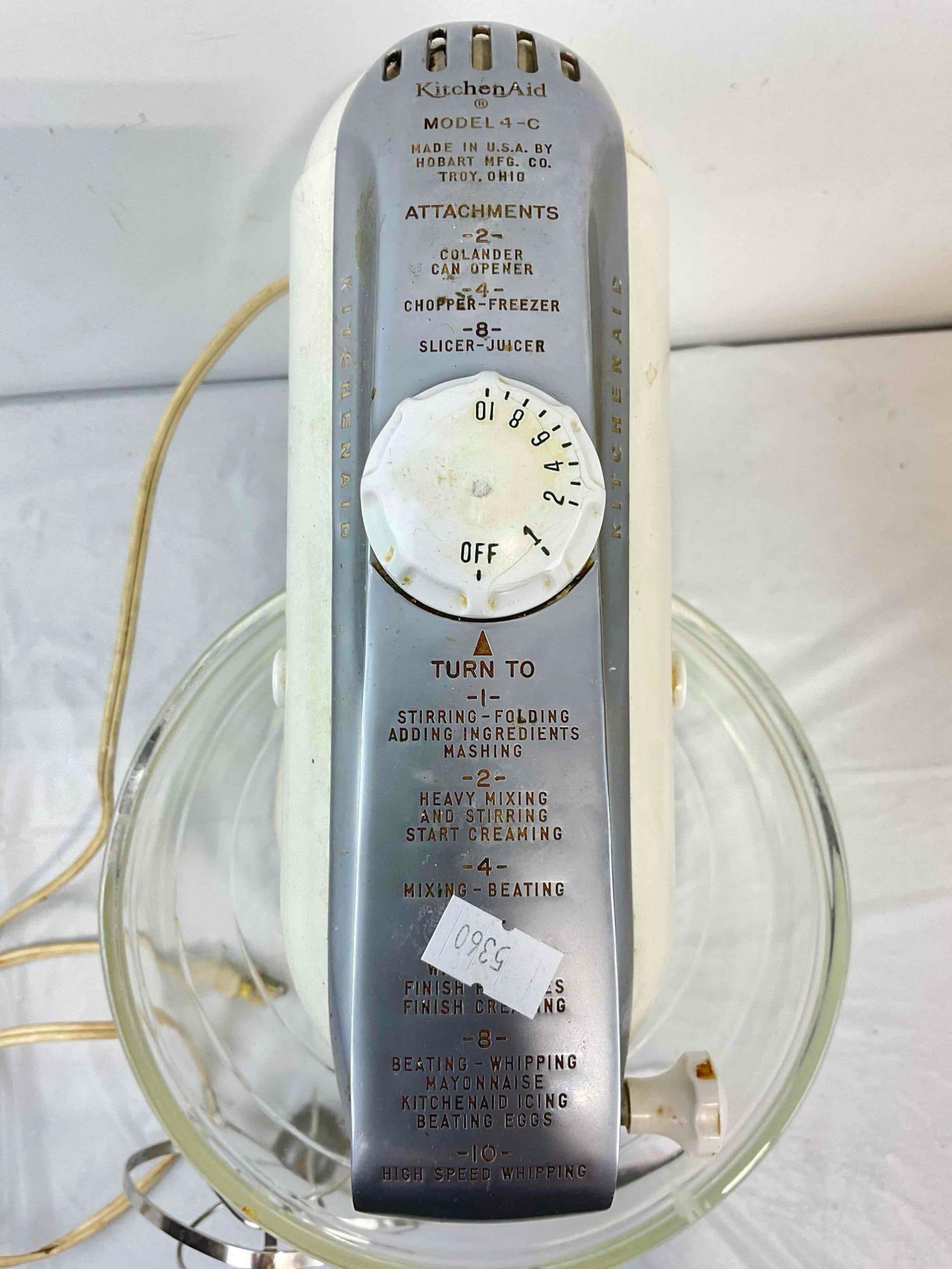 Vintage KitchenAid Stand Mixer Model 4-C w/ Bowl & Whisk. Tested, Powers On. Good Cond. - 4