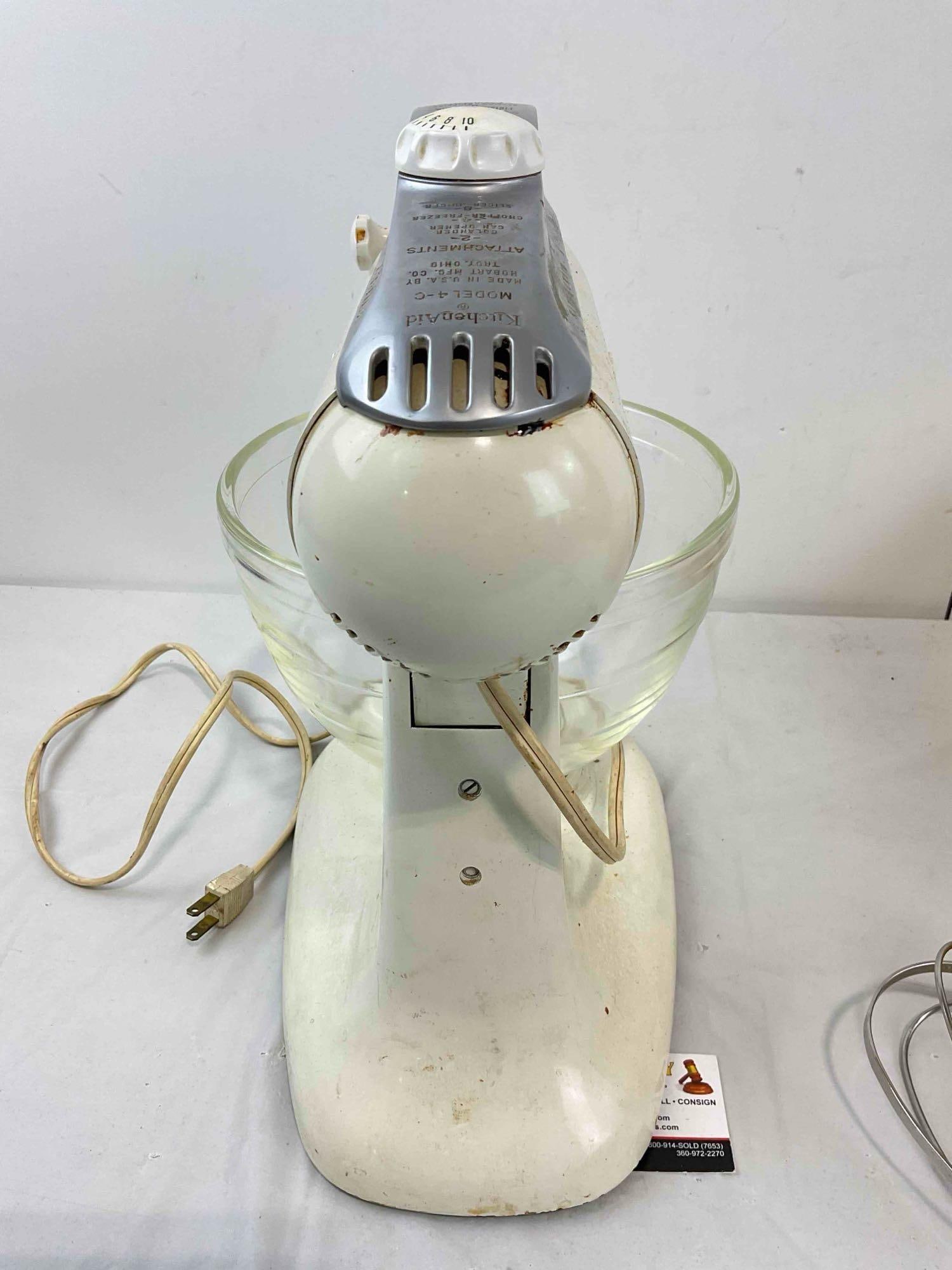 Vintage KitchenAid Stand Mixer Model 4-C w/ Bowl & Whisk. Tested, Powers On. Good Cond. - 8