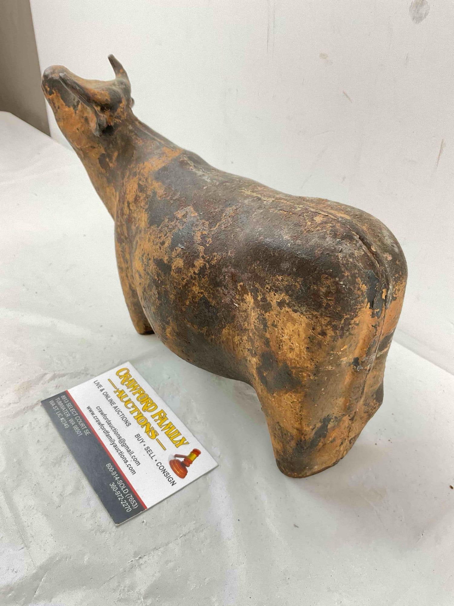 Antique? Japanese? Cast Iron Bull Cow Figural Sculpture w/ Handsome Patina. Very Good Cond. - 3