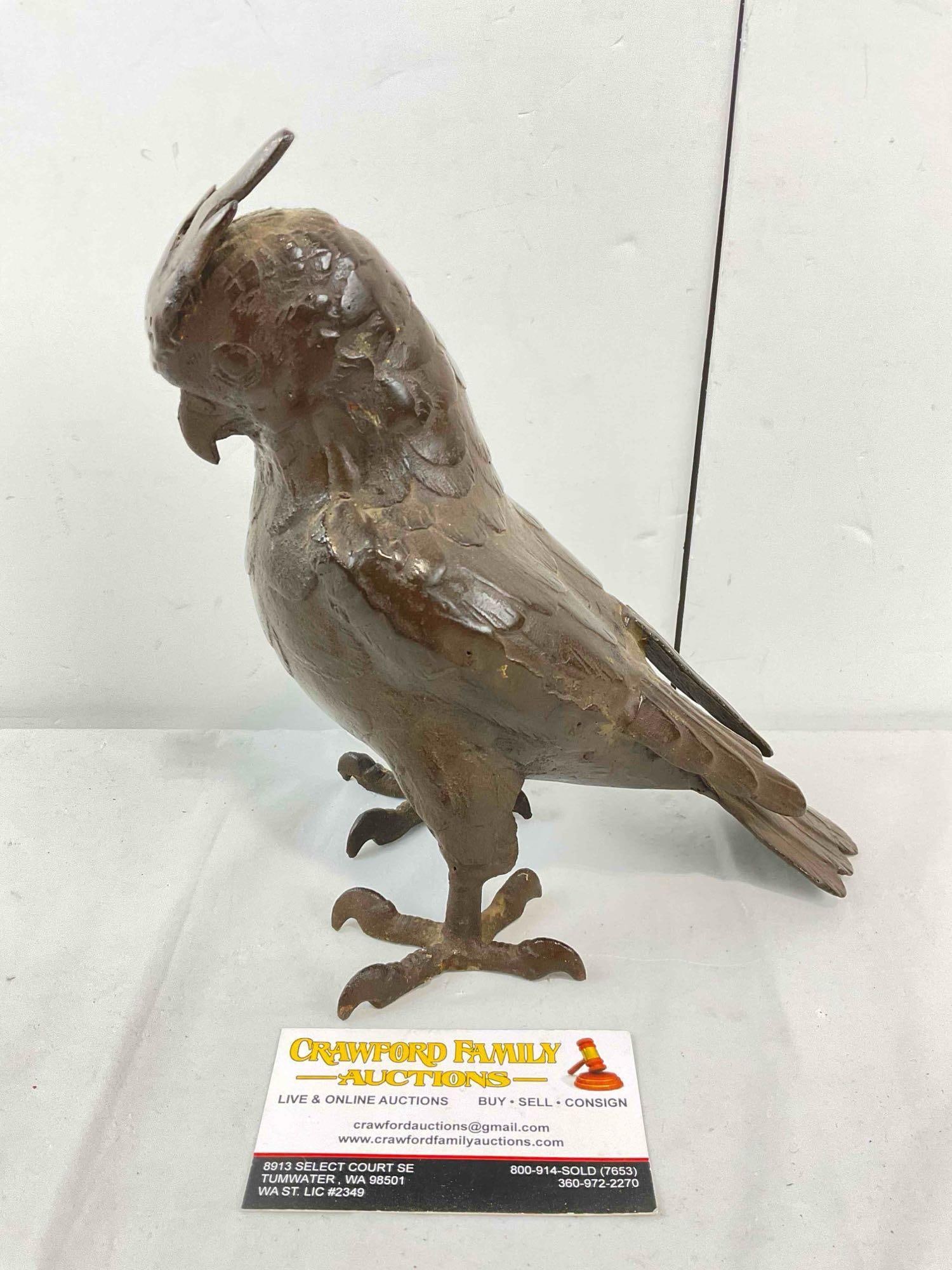 Vintage Bronze? Metal Cockatoo Parrot Bird Figural Sculpture. Very Good Condition. See pics.: Vintage Bronze? Metal Cockatoo Parrot Bird Figural Sculpture. Very Good Condition. Unsure of origin, could be Japanese? Minor wear, looks repaired with glue, condition is otherwise very good.