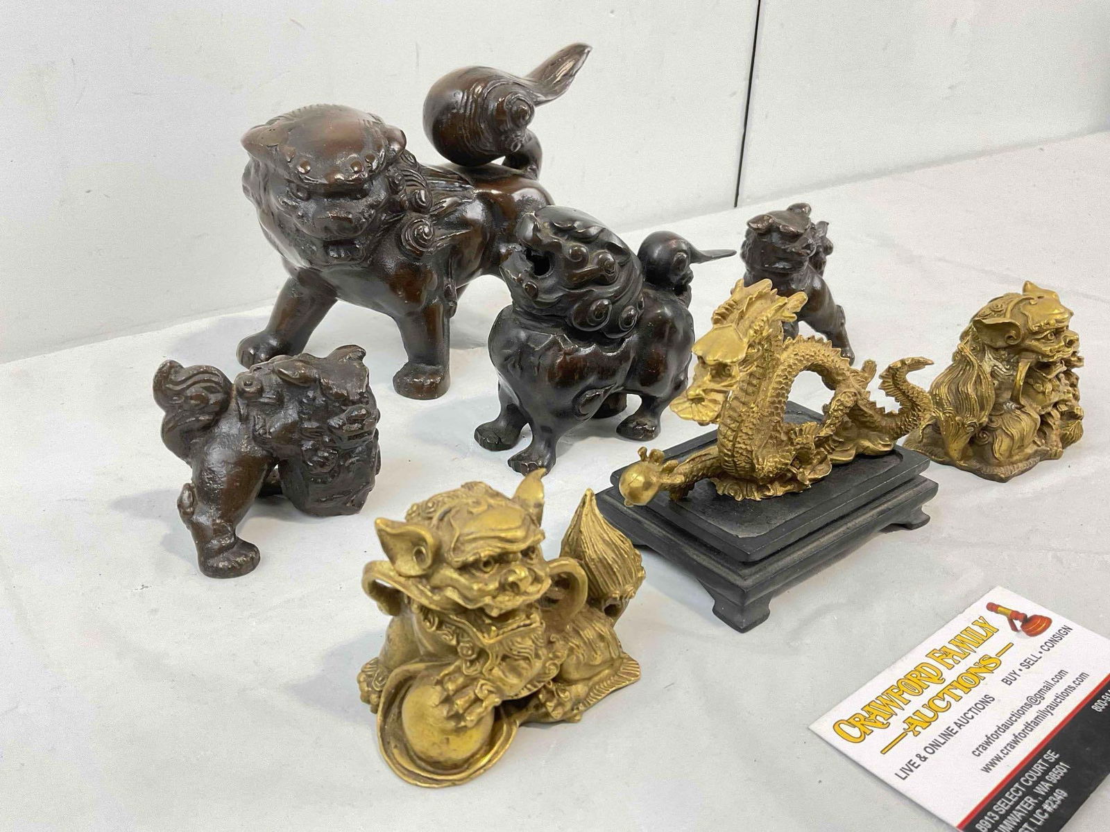 7 pcs Vintage Asian Metal Animal Figurines, incl. Dragons & Fu Dogs. Very Good Condition. - 2