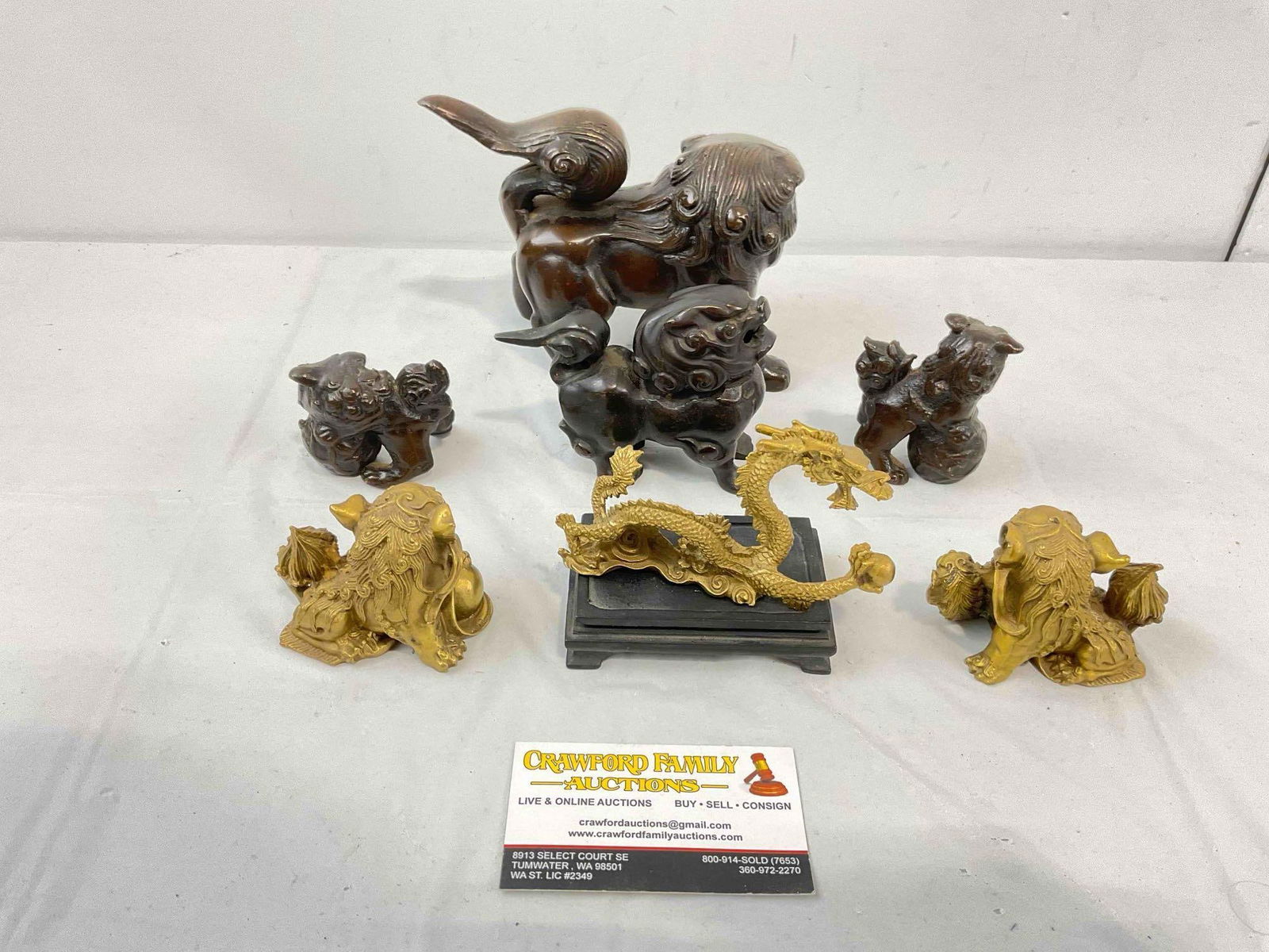 7 pcs Vintage Asian Metal Animal Figurines, incl. Dragons & Fu Dogs. Very Good Condition. - 5