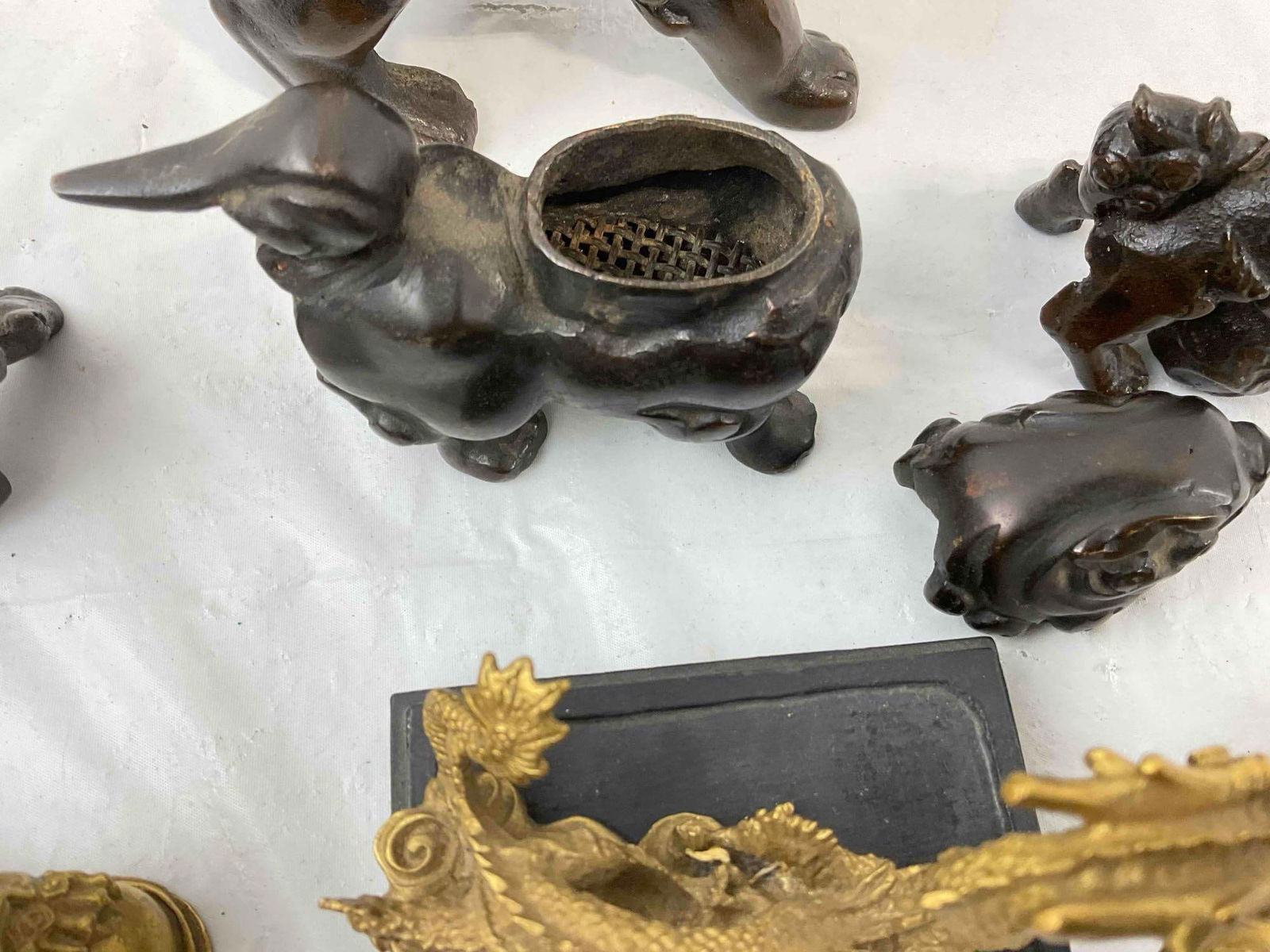 7 pcs Vintage Asian Metal Animal Figurines, incl. Dragons & Fu Dogs. Very Good Condition. - 6