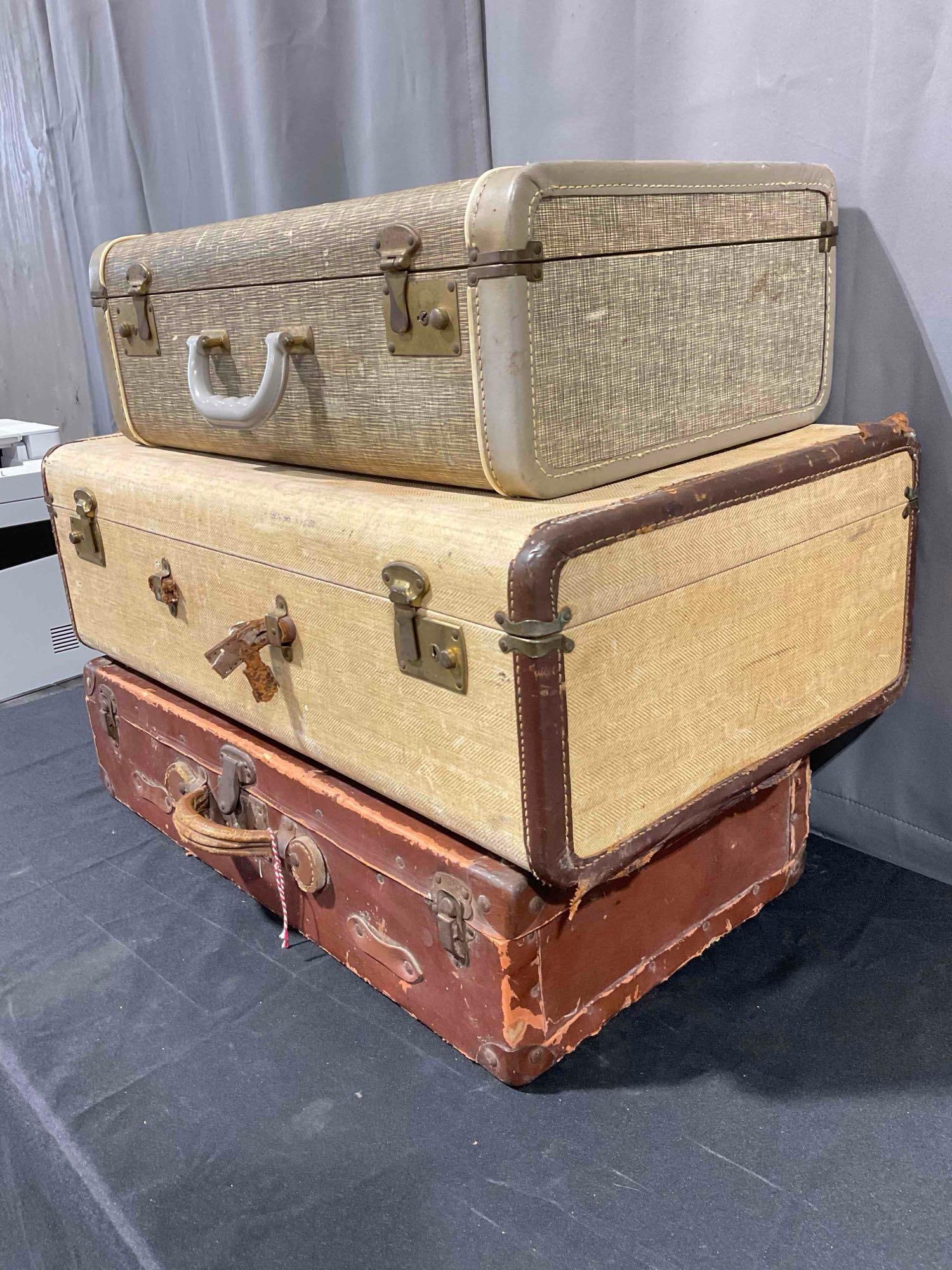 3 pcs Vintage Suitcases, incl. Beige, Gray & Brown. Good Condition. See pics. - 2