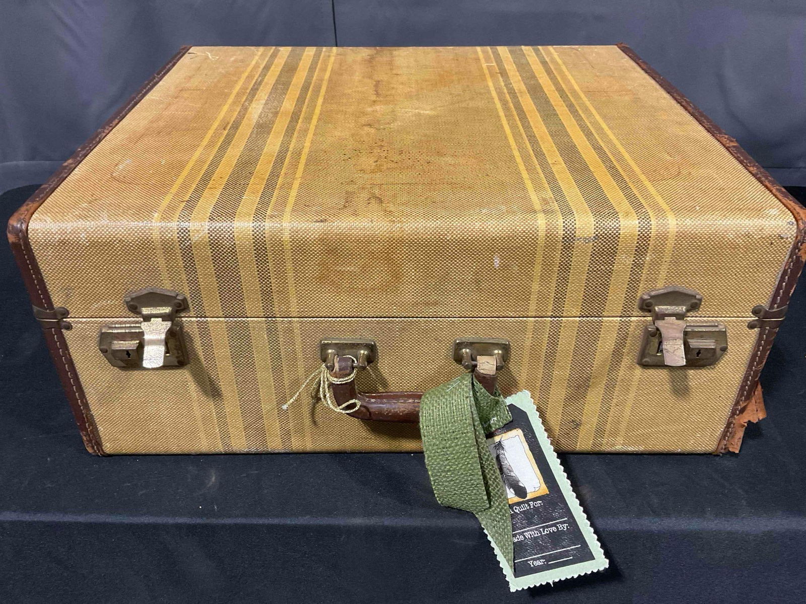 2 pcs Vintage Suitcases, incl. 1x Striped Tan & 1x Striped Brown. Good Condition. See pics. - 6