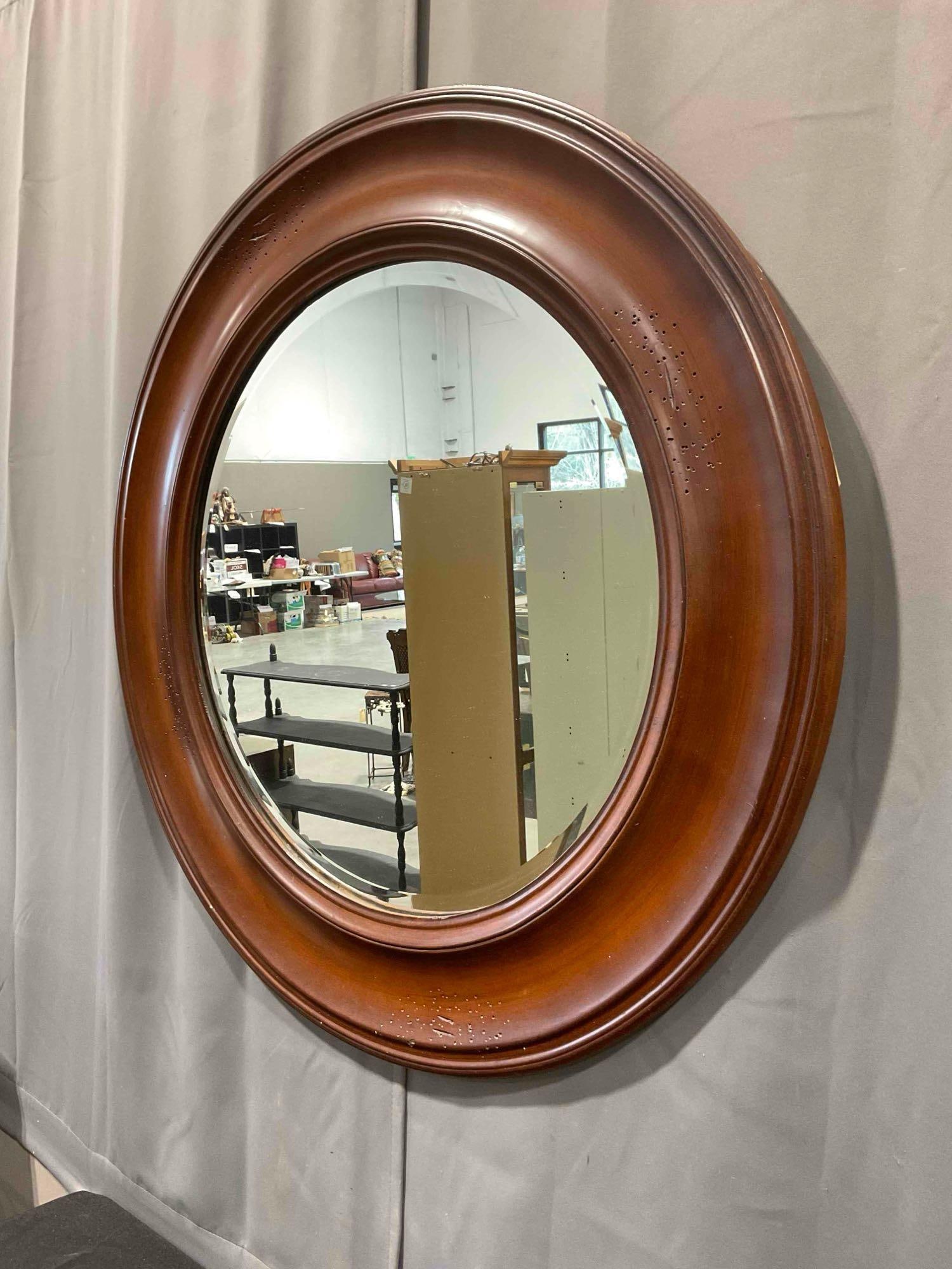Modern Round 32" x 32" Wall Mirror in Wooden Frame. Very Good Condition. See pics. - 2