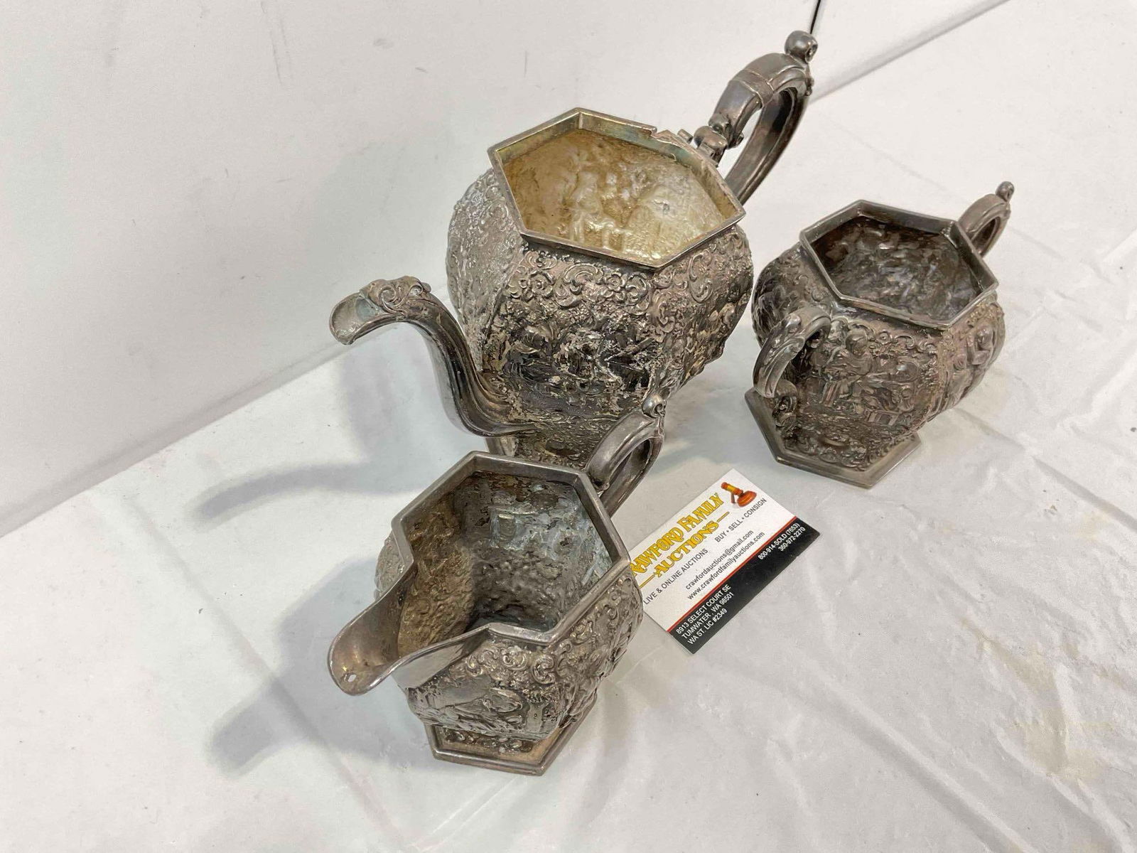 3 pcs Antique Barbour? Co. Dutch Inspired Silver Plated Tea Set. Very Good Condition. See pics. - 2