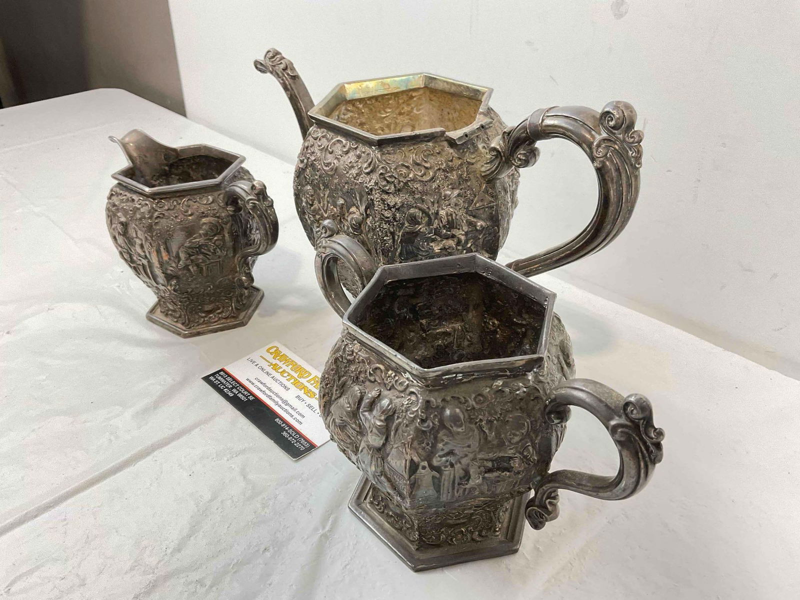 3 pcs Antique Barbour? Co. Dutch Inspired Silver Plated Tea Set. Very Good Condition. See pics. - 3