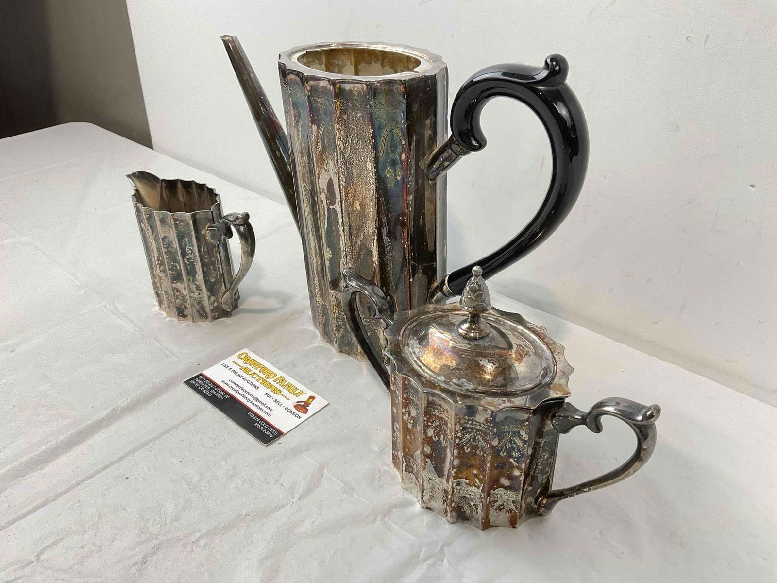 3 pcs Vintage Godinger Silver Plated Coffee Pot Set w/ Lovely Scalloped Pattern. Very Good Cond. - 2