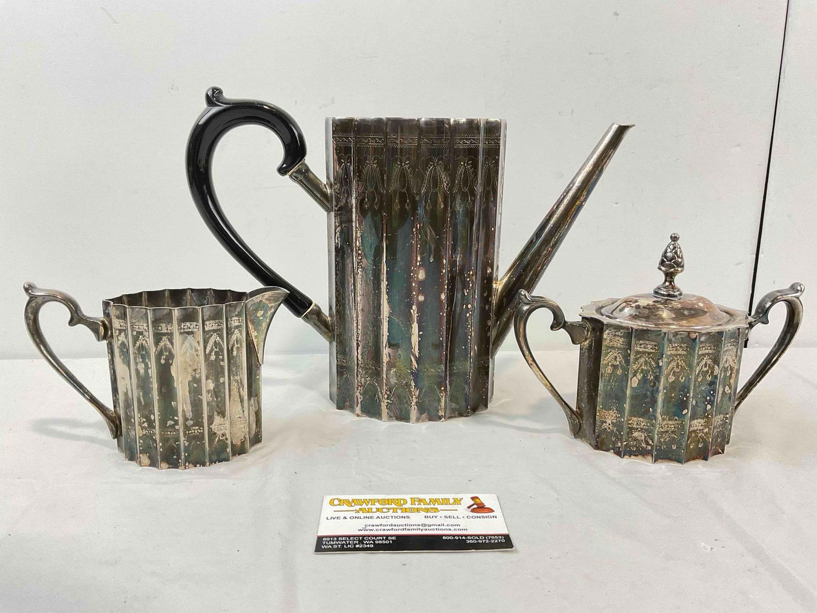 3 pcs Vintage Godinger Silver Plated Coffee Pot Set w/ Lovely Scalloped Pattern. Very Good Cond. - 5