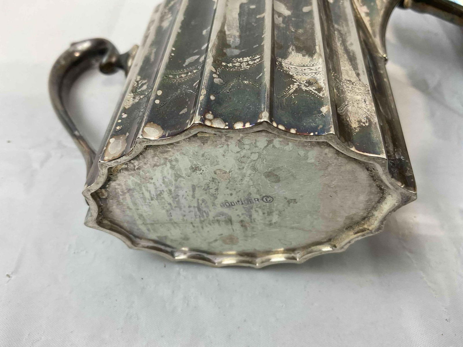 3 pcs Vintage Godinger Silver Plated Coffee Pot Set w/ Lovely Scalloped Pattern. Very Good Cond. - 7