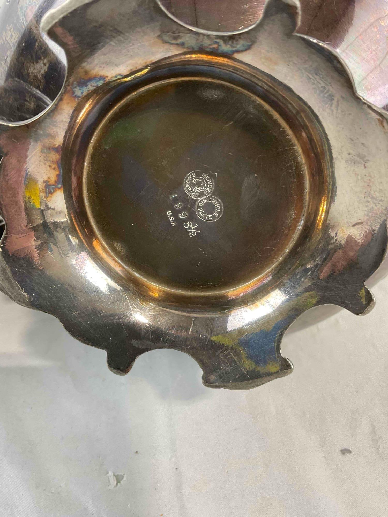 3 pcs Antique Silver Plated Tea Pots w/ Ornate Motifs, incl. Meriden Co., Roger's & Reed & Barton. - 11