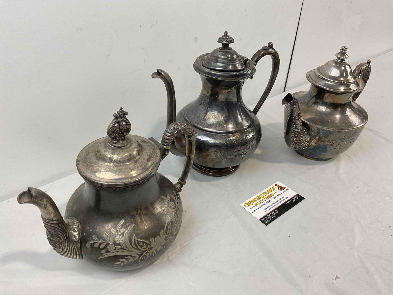 3 pcs Vintage Silver Plated Teapots, incl. Homan, Essay & Colonial Co. Good Condition. - 5
