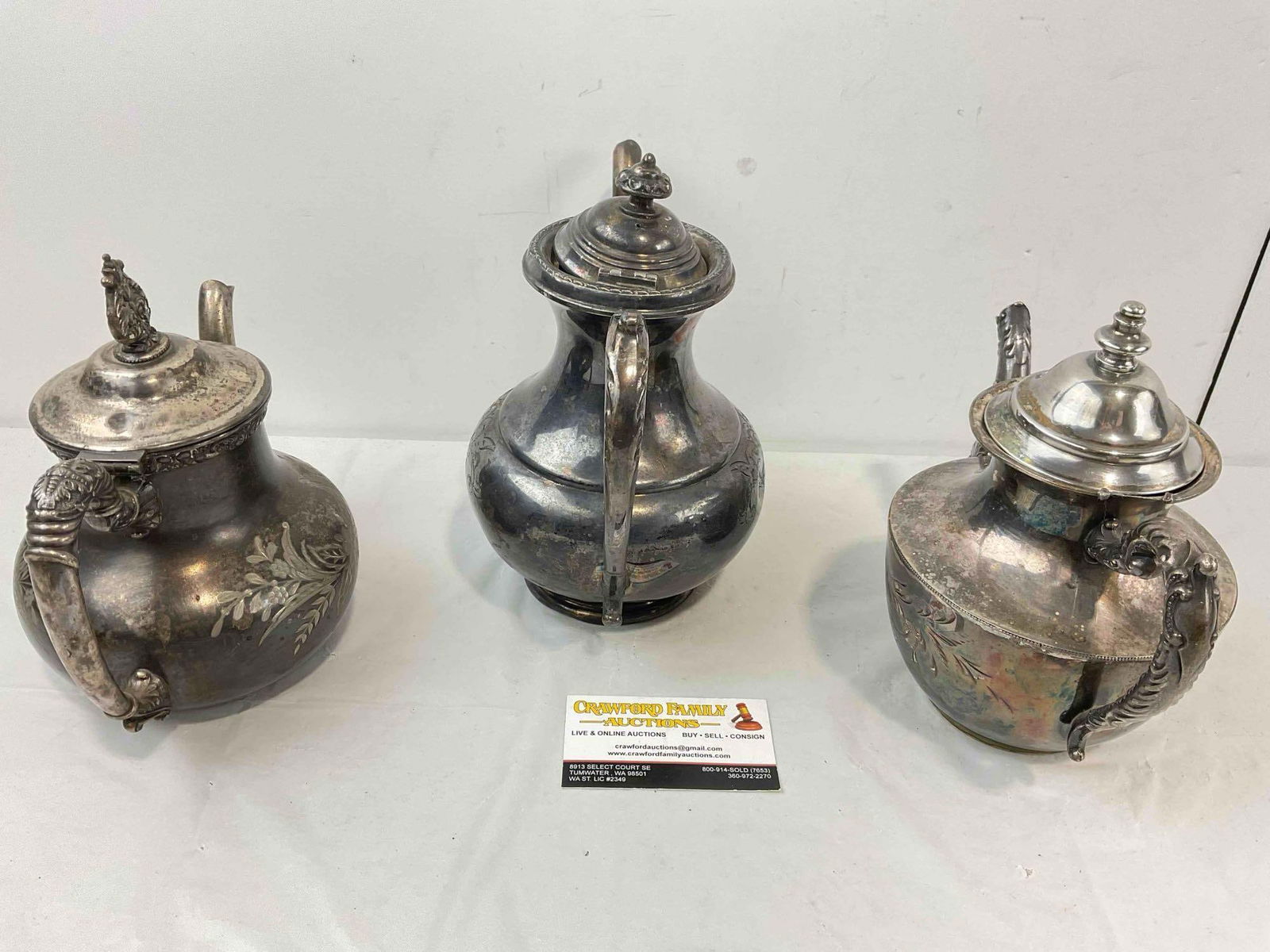 3 pcs Vintage Silver Plated Teapots, incl. Homan, Essay & Colonial Co. Good Condition. - 6