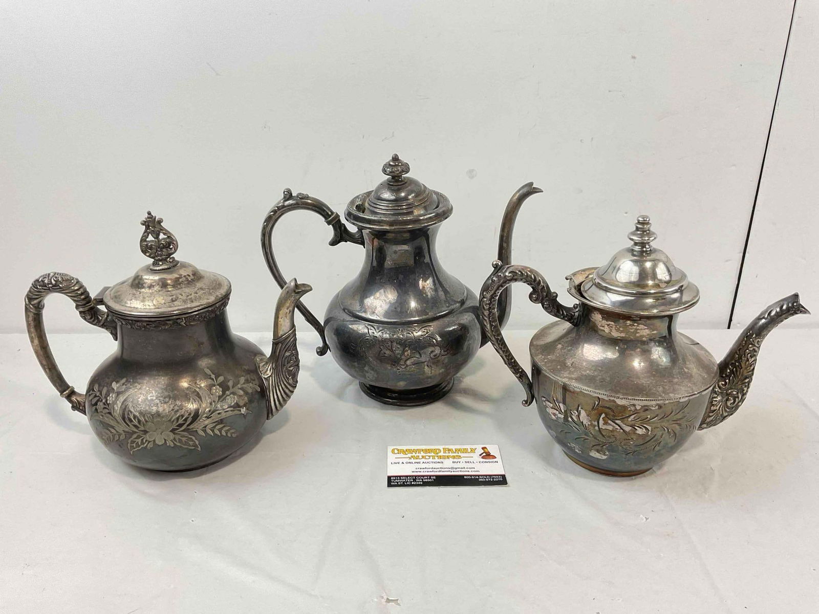 3 pcs Vintage Silver Plated Teapots, incl. Homan, Essay & Colonial Co. Good Condition. - 7