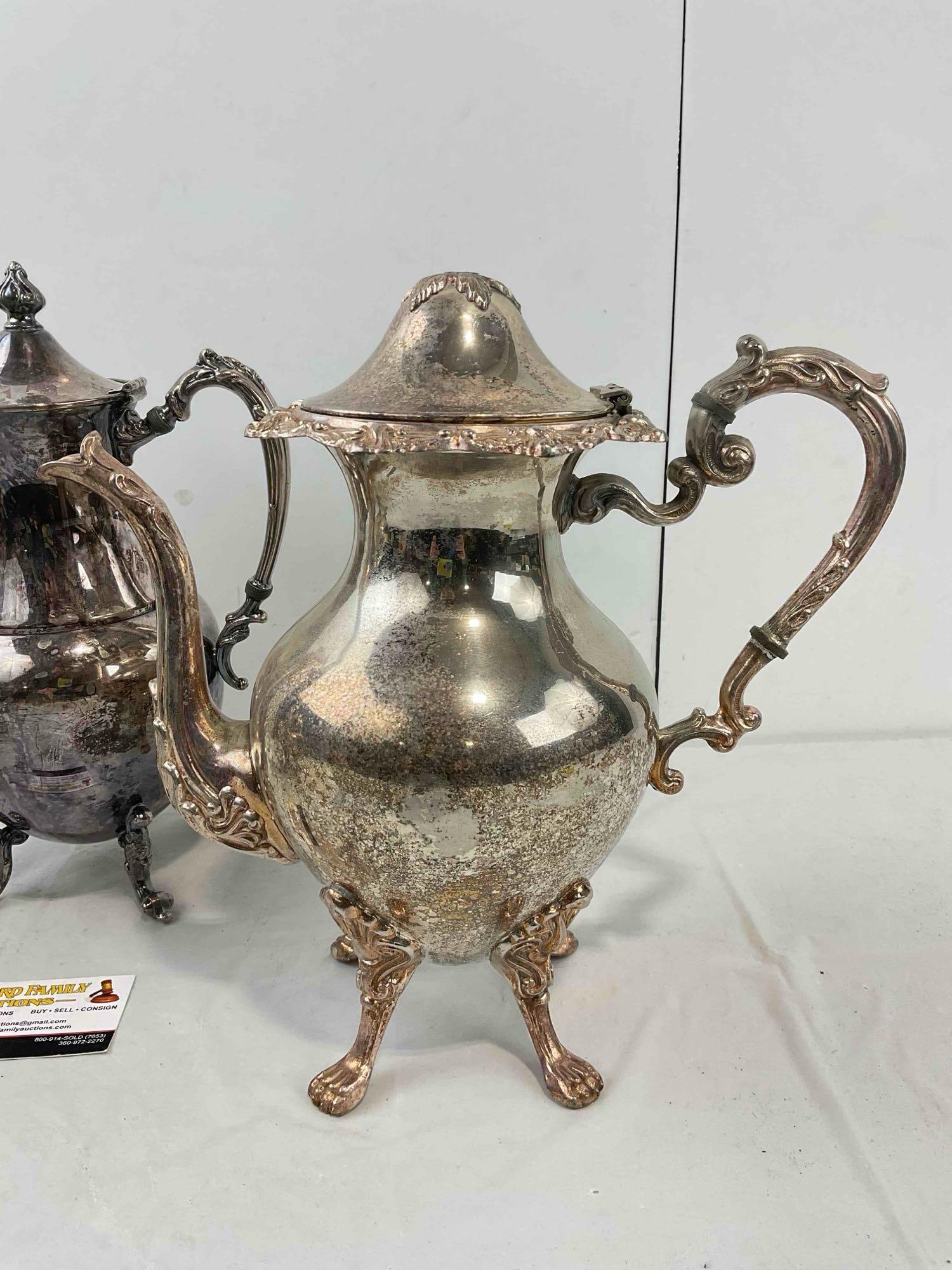 3 pcs Vintage Silver Plate Tea Pots, incl. 2x Silver on Copper Pieces. Very Good Condition. - 2