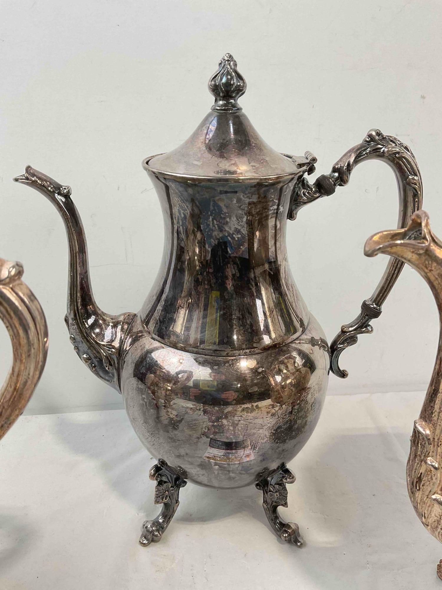 3 pcs Vintage Silver Plate Tea Pots, incl. 2x Silver on Copper Pieces. Very Good Condition. - 4