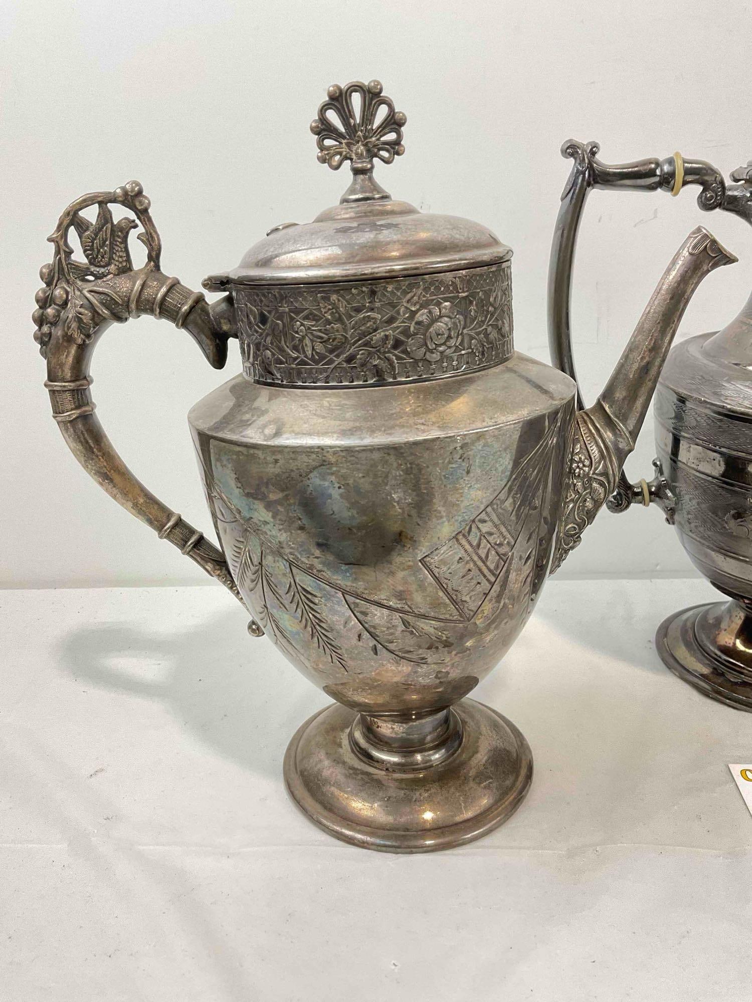 3 pcs Vintage Silver Plated Tea Pots, incl. 1x Brooklyn & 1x Aurora? Co. Very Good Condition. - 3