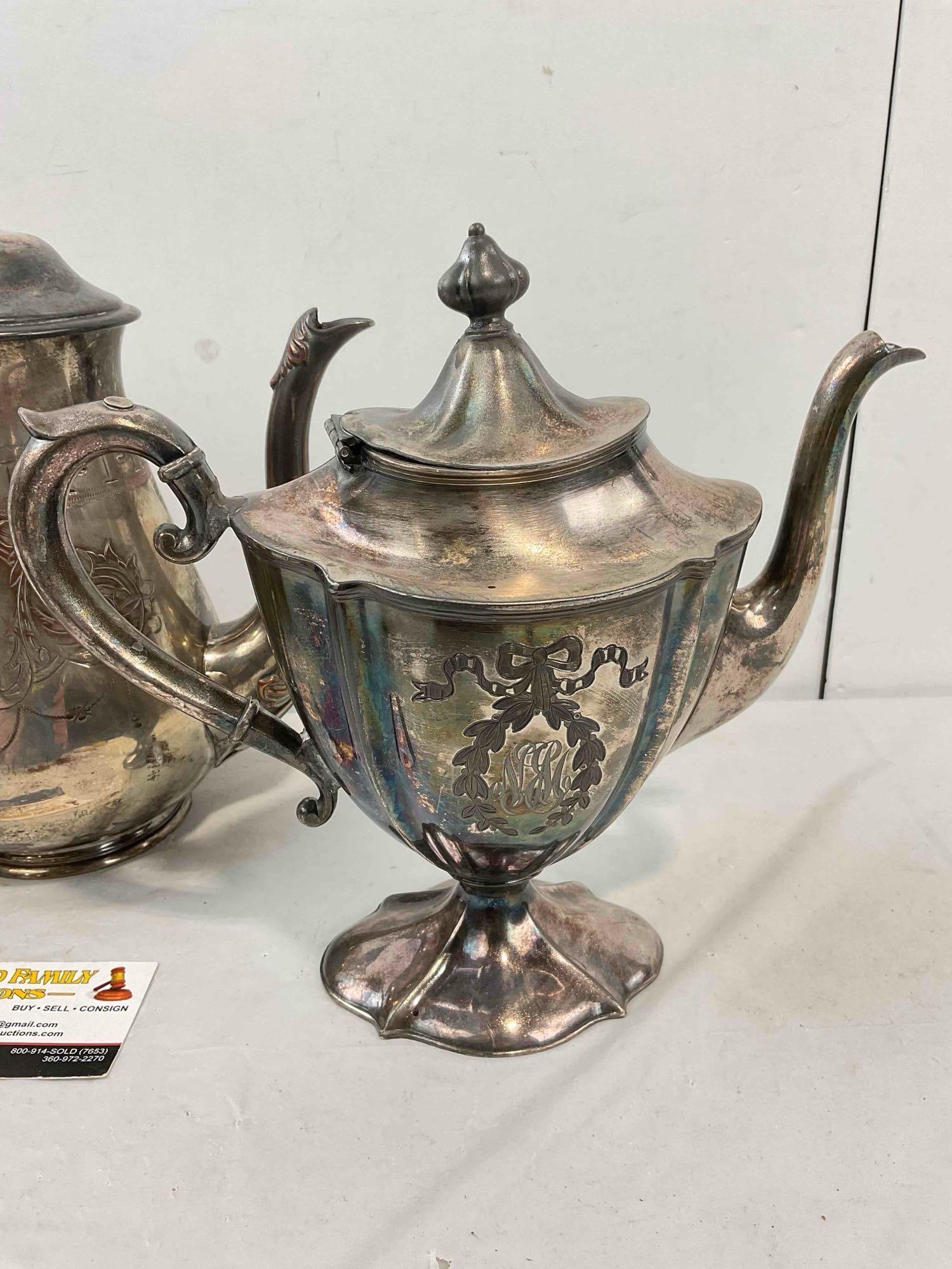 3 pcs Vintage Silver Plated Tea Pots, incl. 1x W.W.H. & Co. & 1x Homan. Very Good Condition. - 4