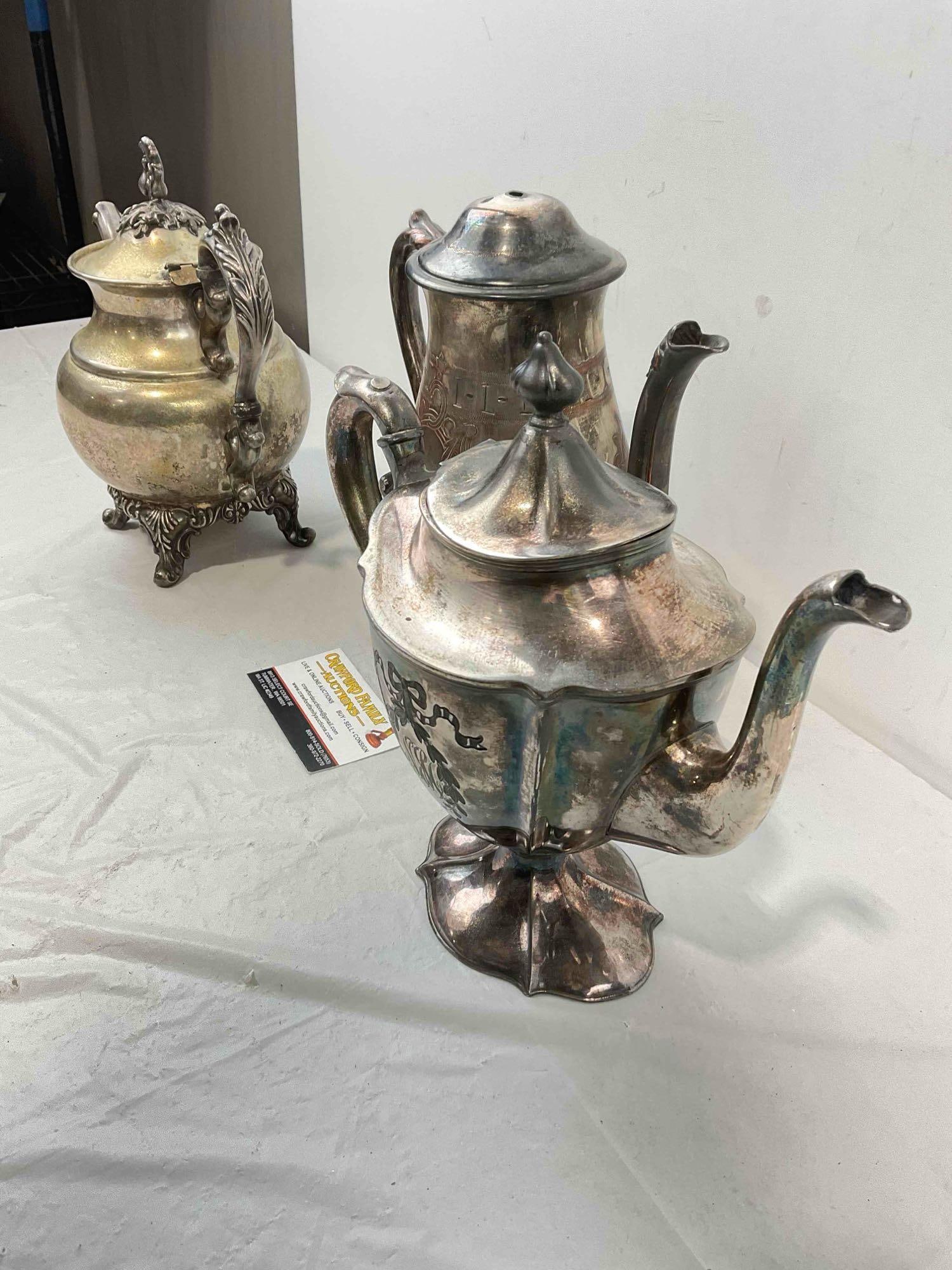 3 pcs Vintage Silver Plated Tea Pots, incl. 1x W.W.H. & Co. & 1x Homan. Very Good Condition. - 5
