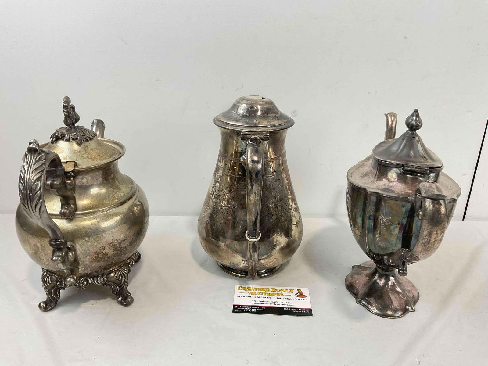 3 pcs Vintage Silver Plated Tea Pots, incl. 1x W.W.H. & Co. & 1x Homan. Very Good Condition. - 7