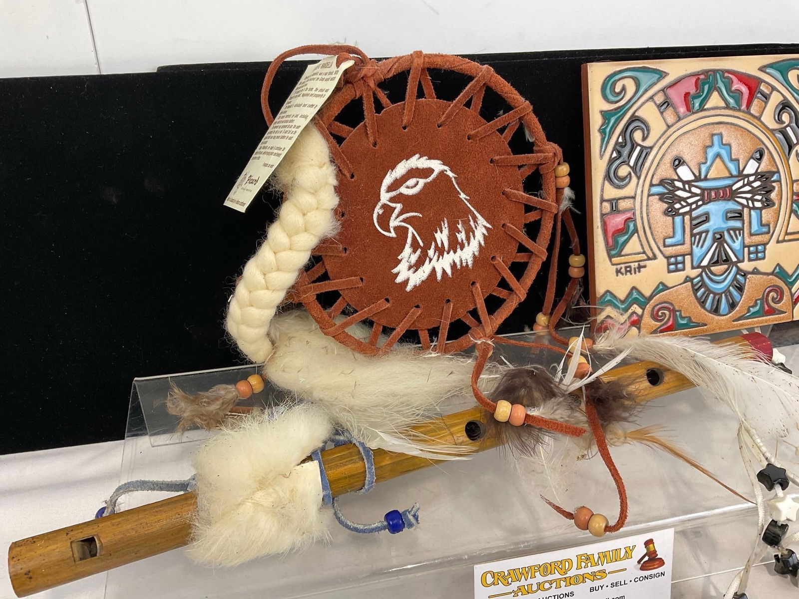 Handpainted Kachina Tile, Leather & Plastic Dreamcatchers, & Native style Flute - 3