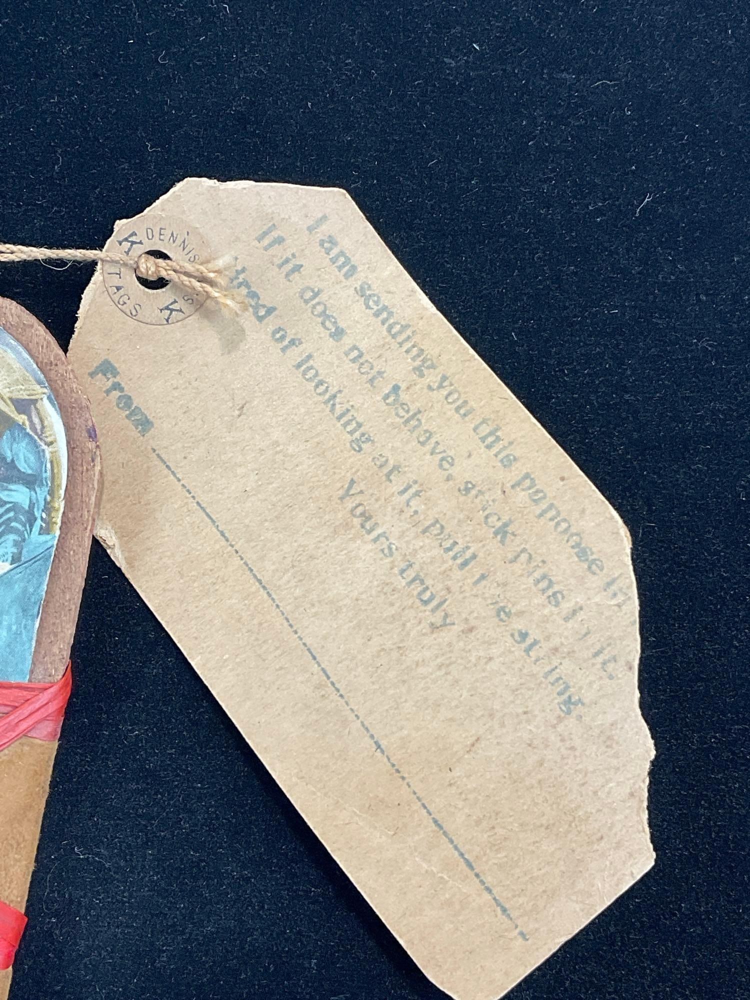 Early 20th Century Native American Papoose Postcard novelty item, 5h x 3w x 3d inches w/ Tag on it - 3