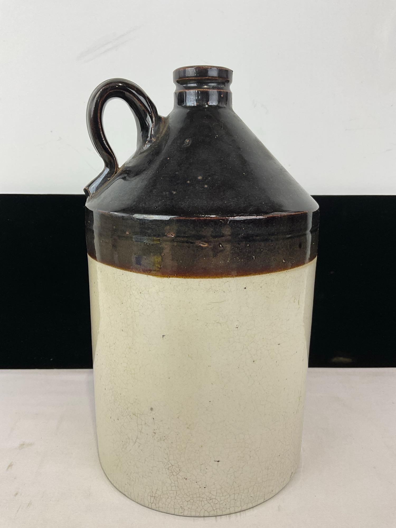 Antique Black & Beige Glazed Stoneware Jug, w/ Loop Handle, 12h x 7w x 7d inches - 4