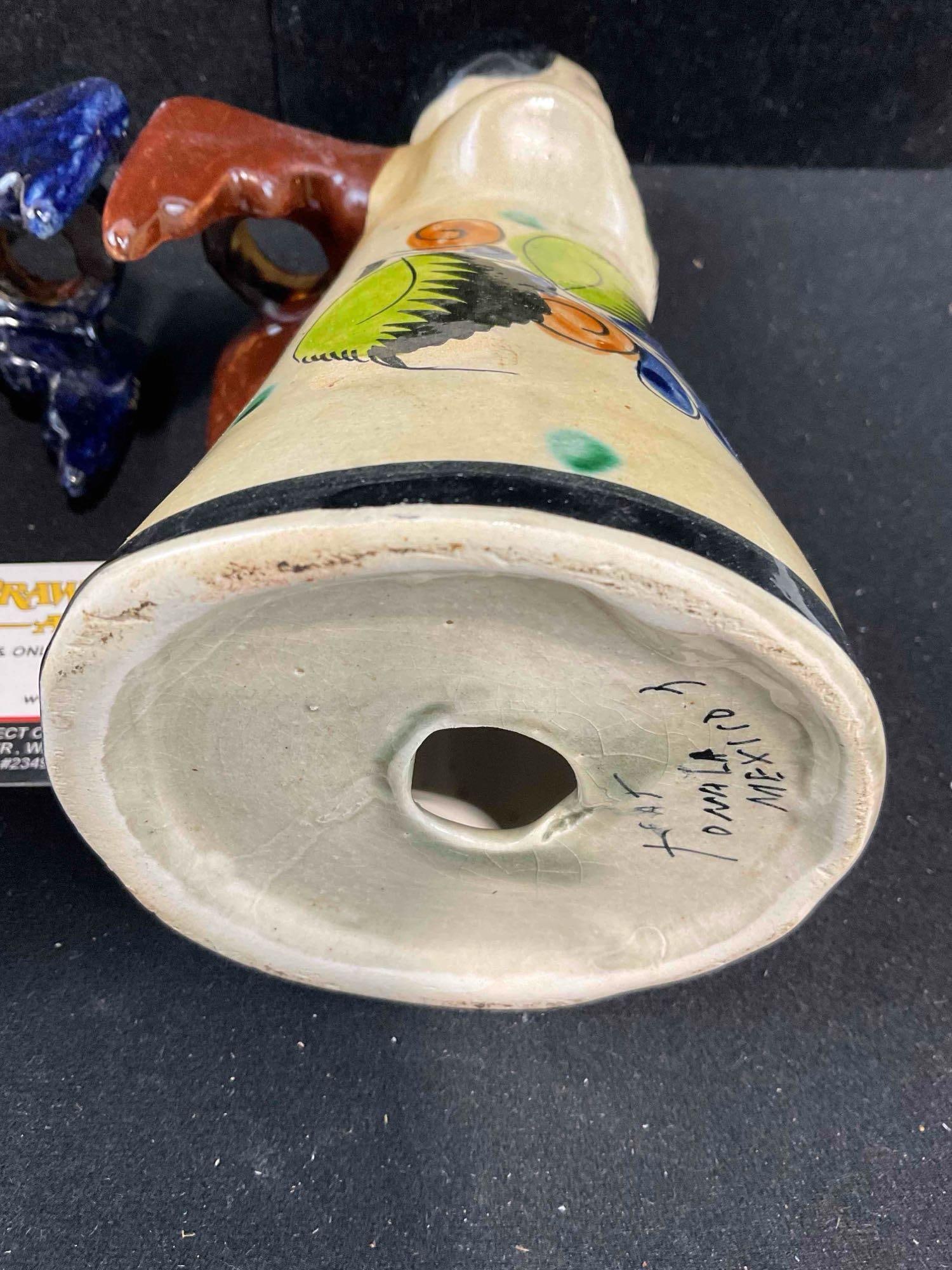 2 pcs Vintage Mexican Painted Ceramic Angel Figural Candlestick Holders. Very Good Condition. - 6