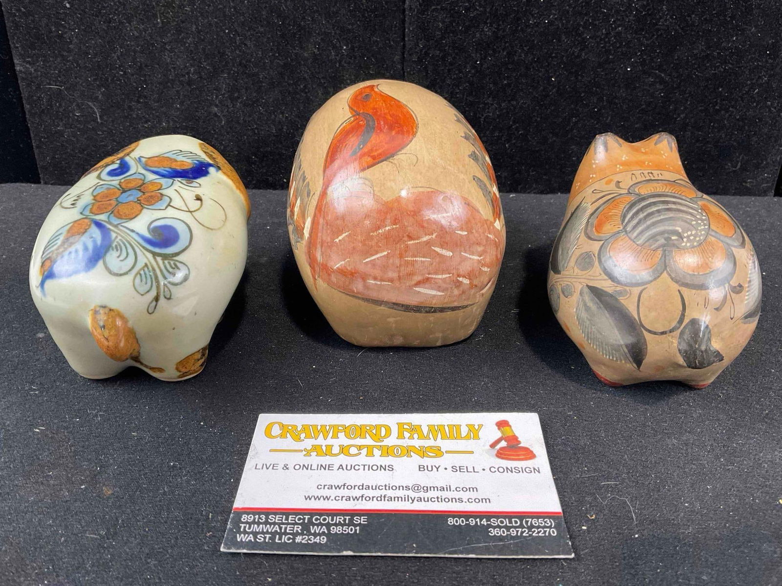 3 pcs Vintage Mexican Painted Ceramic Animal Figural Statuettes, incl. 2x Pigs & 1x Elephant. - 4