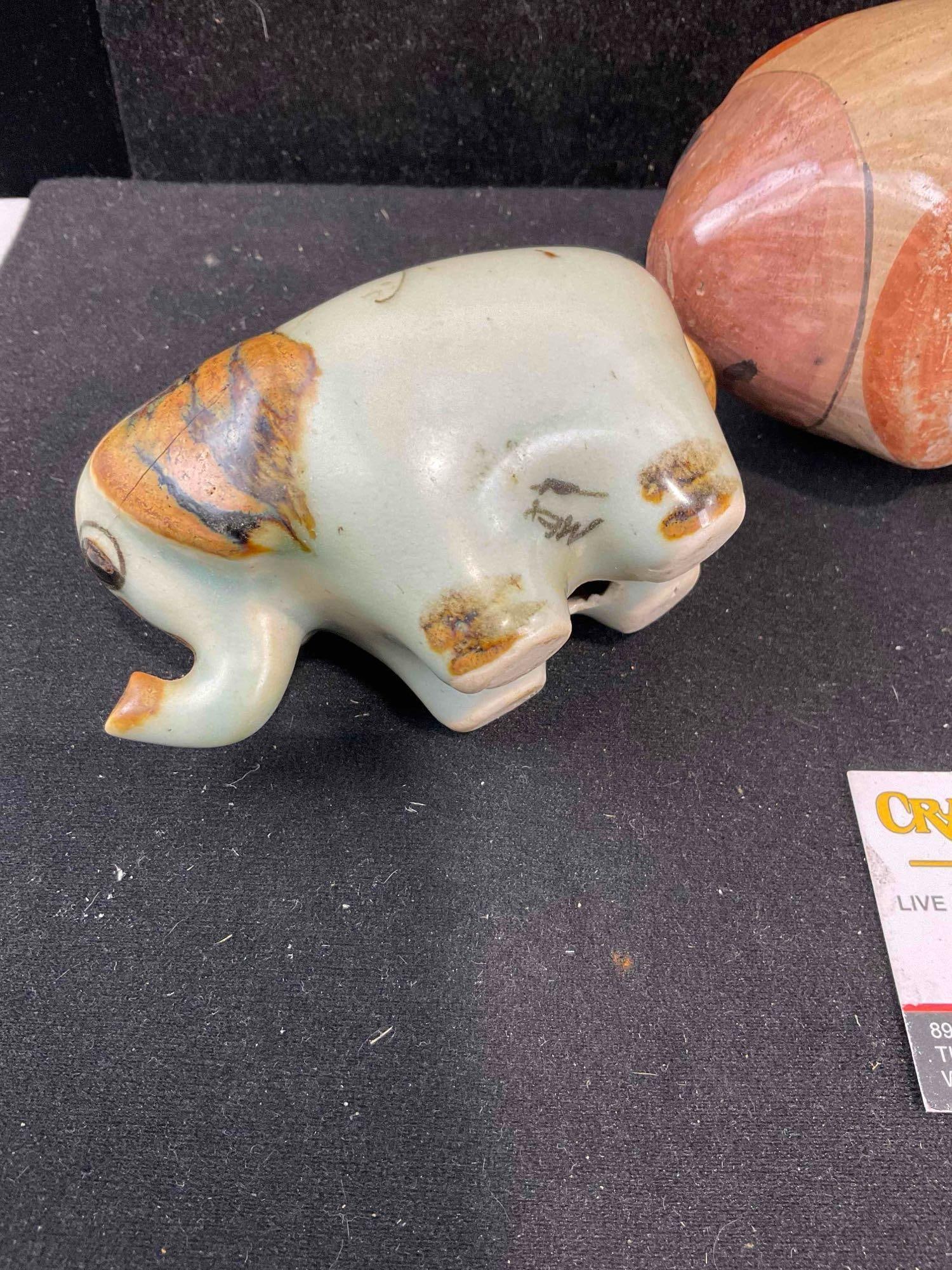 3 pcs Vintage Mexican Painted Ceramic Animal Figural Statuettes, incl. 2x Pigs & 1x Elephant. - 6