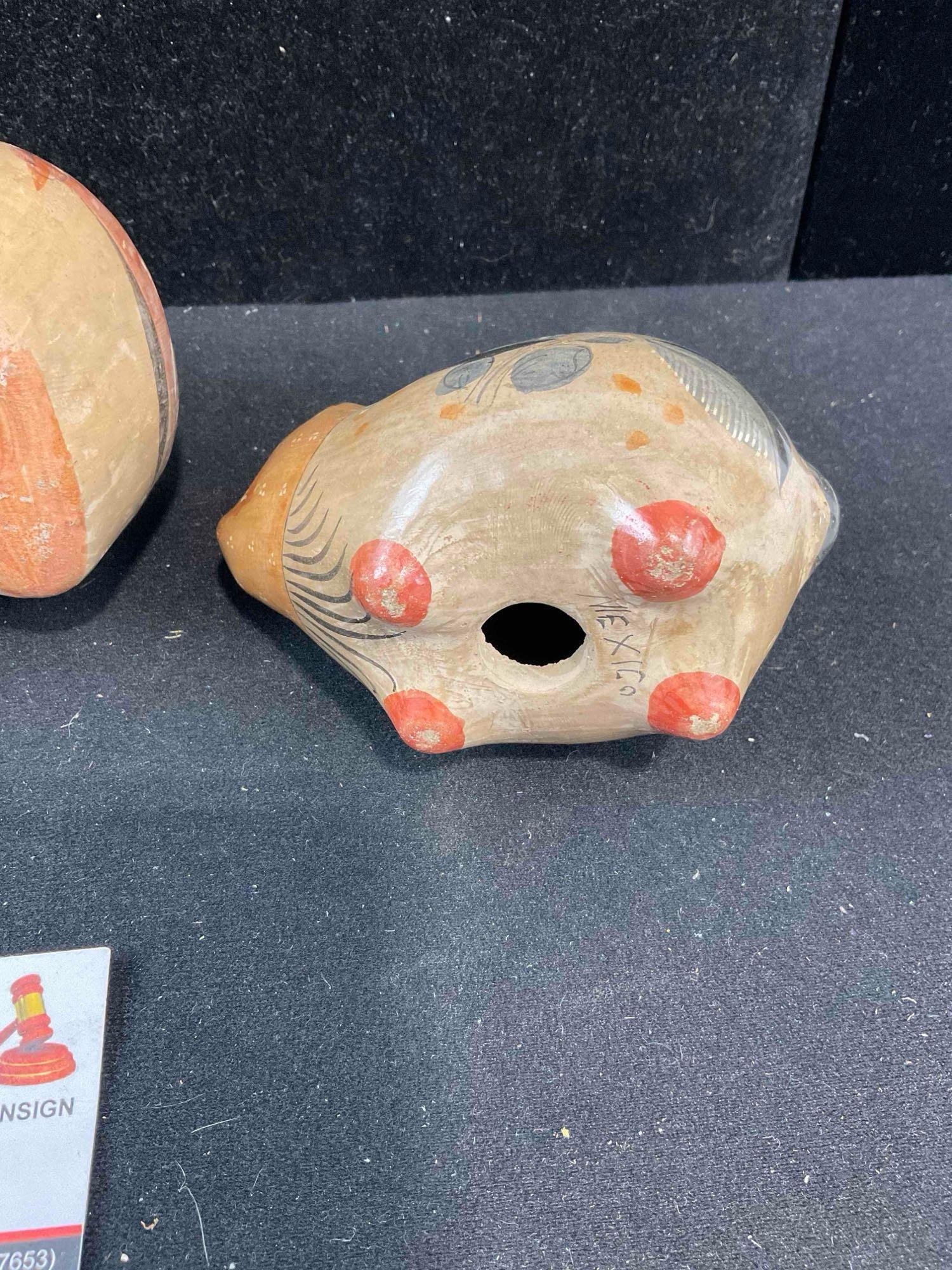 3 pcs Vintage Mexican Painted Ceramic Animal Figural Statuettes, incl. 2x Pigs & 1x Elephant. - 8