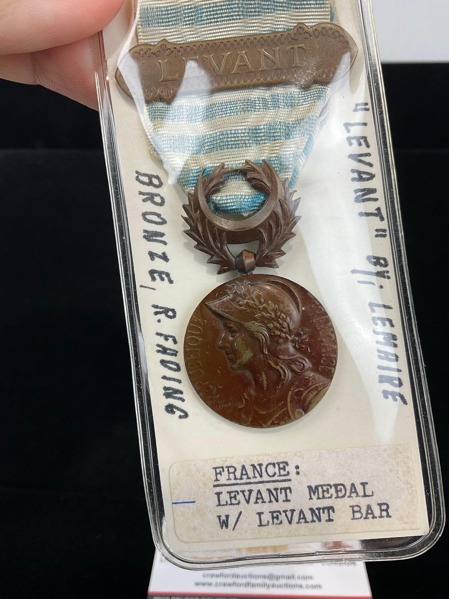 2x French Medals, Life Saving Medal 1920 & Levant Medal w/ Levant Bar, Bronze - 3