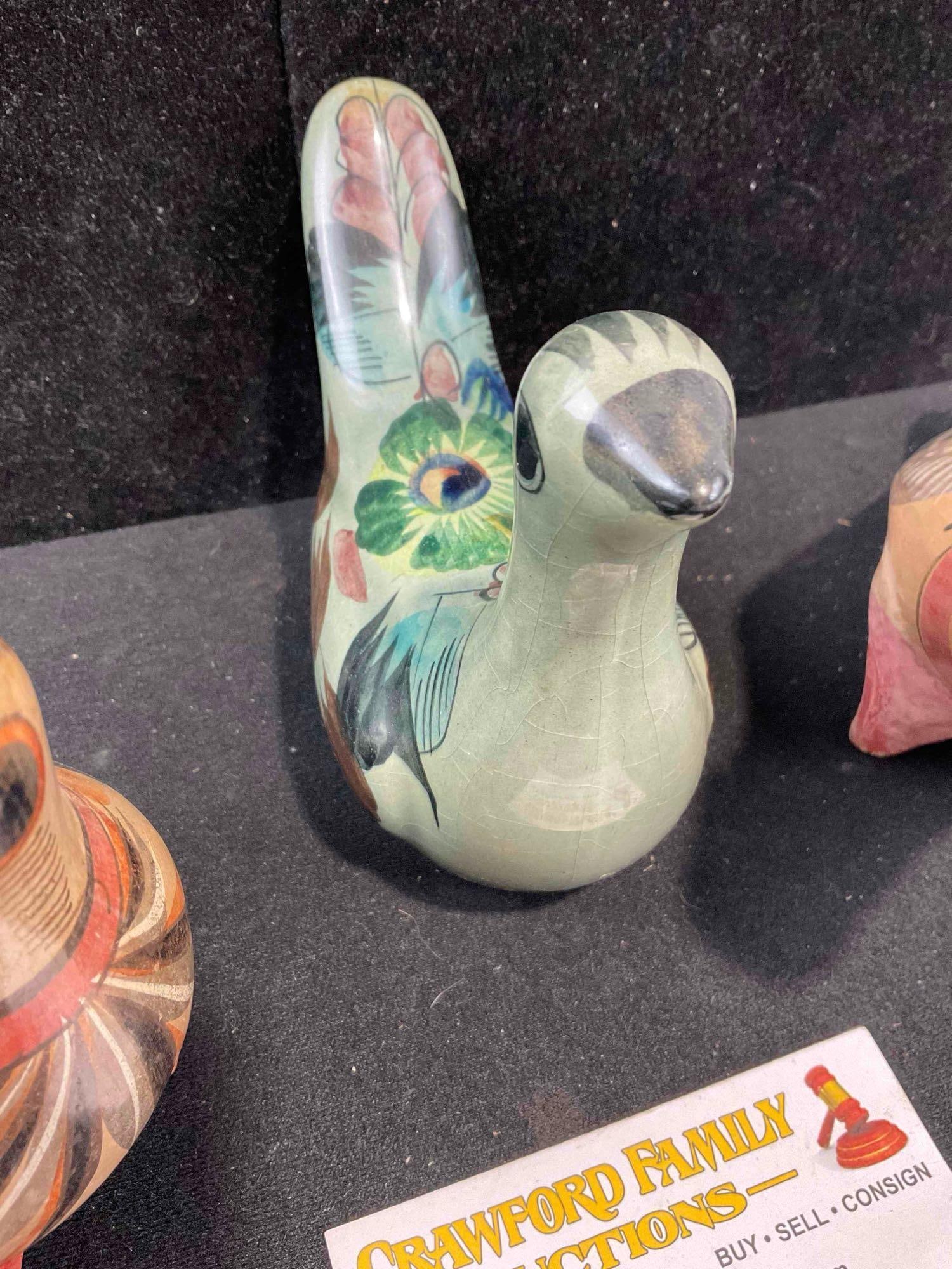 3 pcs Vintage Mexican Painted Ceramic Bird Figural Statuettes. Very Good Condition. See pics. - 3