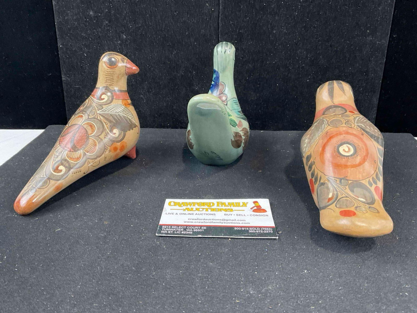 3 pcs Vintage Mexican Painted Ceramic Bird Figural Statuettes. Very Good Condition. See pics. - 5